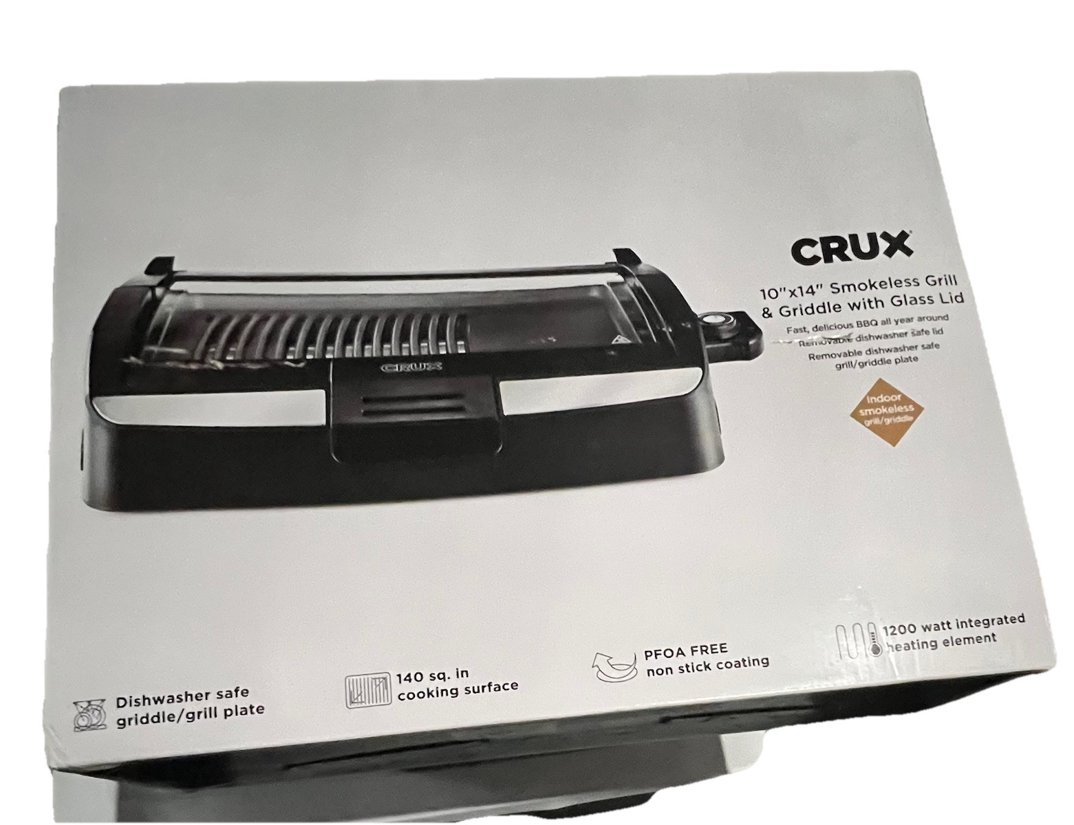 Crux Smokeless Grill & Griddle 10 X 14 With Glass Lid . NIB