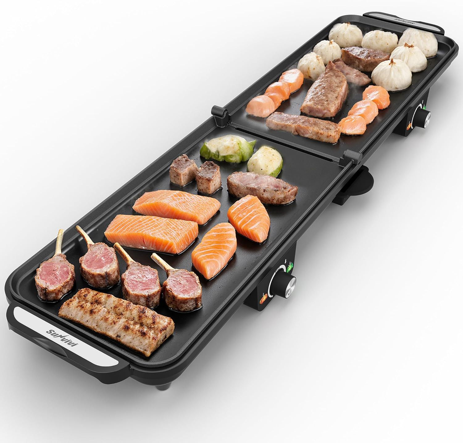Large Electric Griddle 38” X 9”, 1600W Indoor Grill with 2 Adjustable Temp Kno