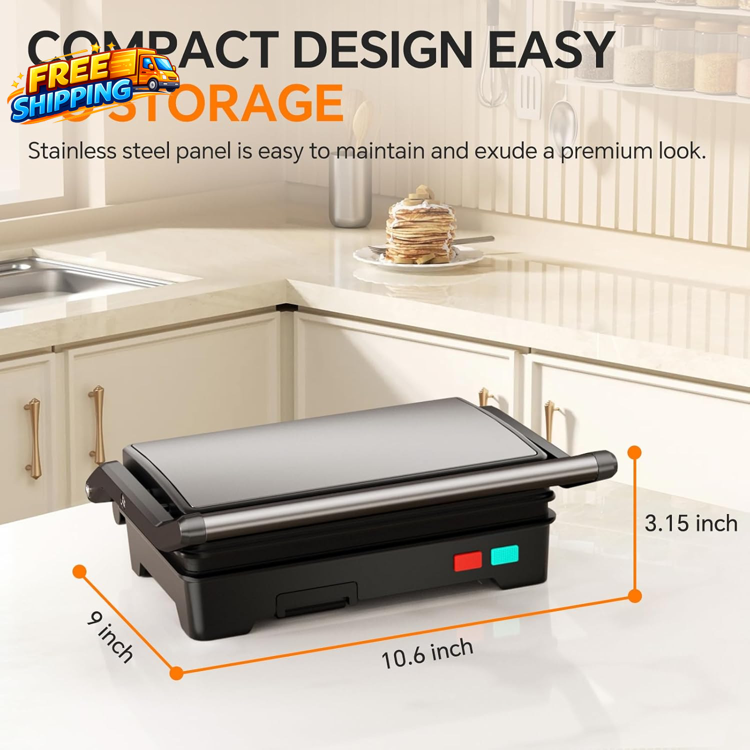 Panini Press Grill 1000W Sandwich Maker with Non-Stick Coated Plates Opens 180