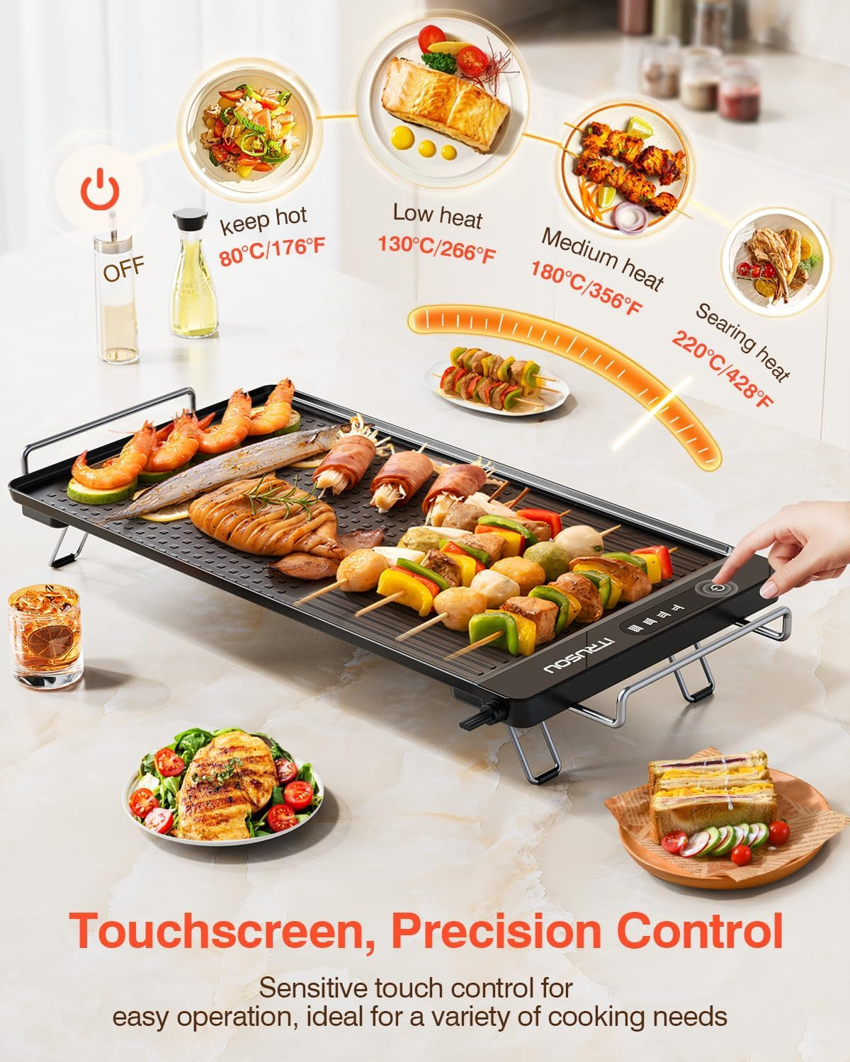 2025 Smart Electric Griddle, Detachable Touch Panel, IPX9 Waterproof, Dishwasher