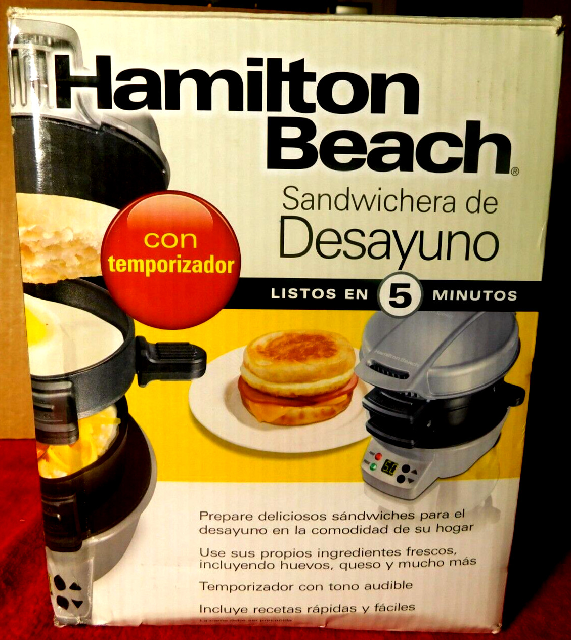 Hamilton Beach~Breakfast Sandwich Maker 25478R W/Timer 2018 Black & Grey NEW!