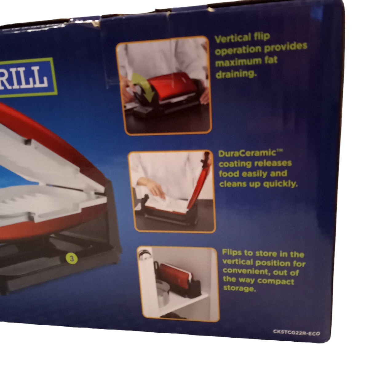 Oster Cooks in 7 Min Grill RED Vertical Flip Indoor Countertop Easy Clean NOB