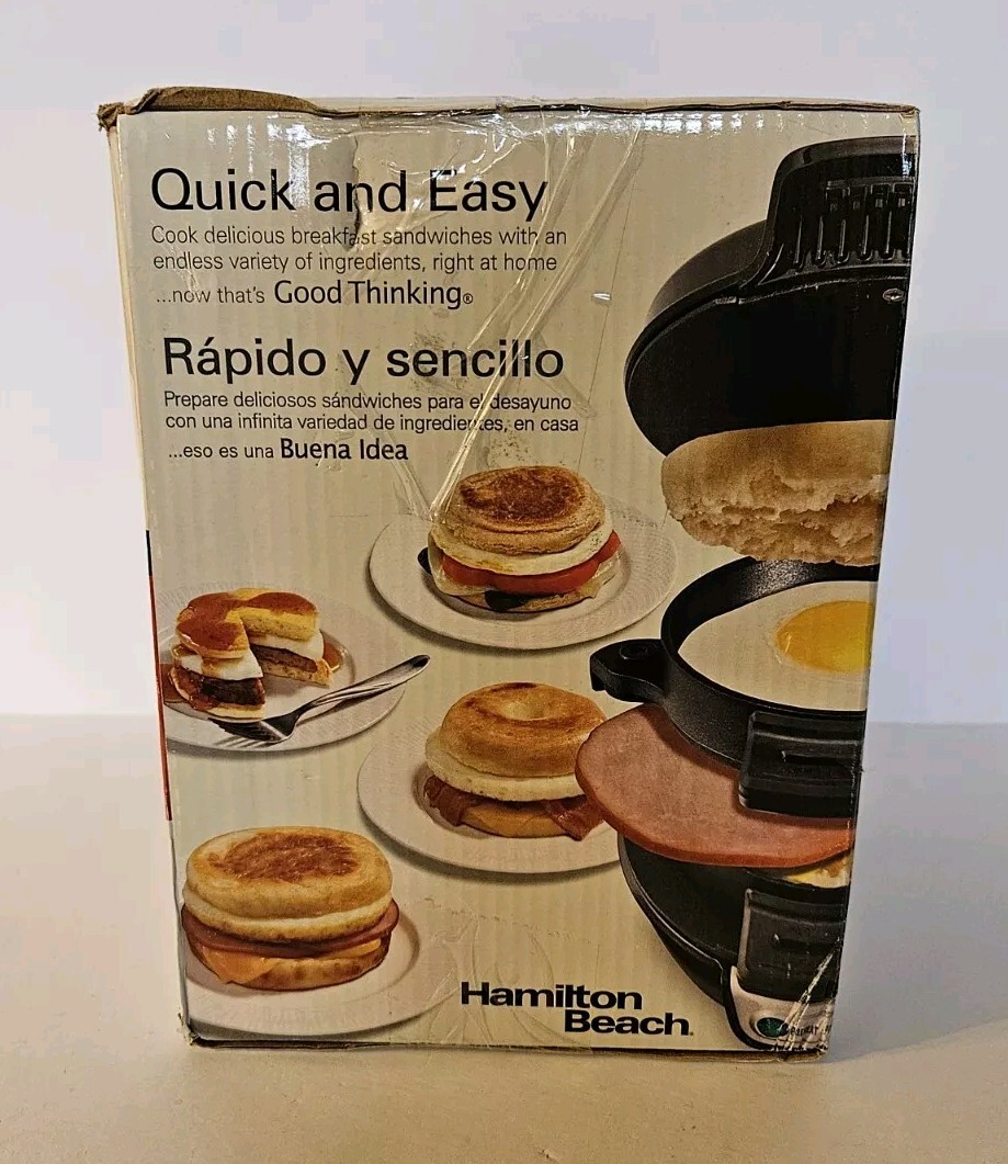Hamilton Beach Breakfast Sandwich Maker with Egg Cooker Ring Black 600 Watt