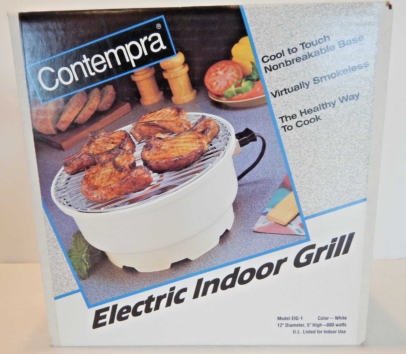 Vintage Contempra Electric Indoor Grill Model EIG-1 White 12″Diameter NEW IN BOX