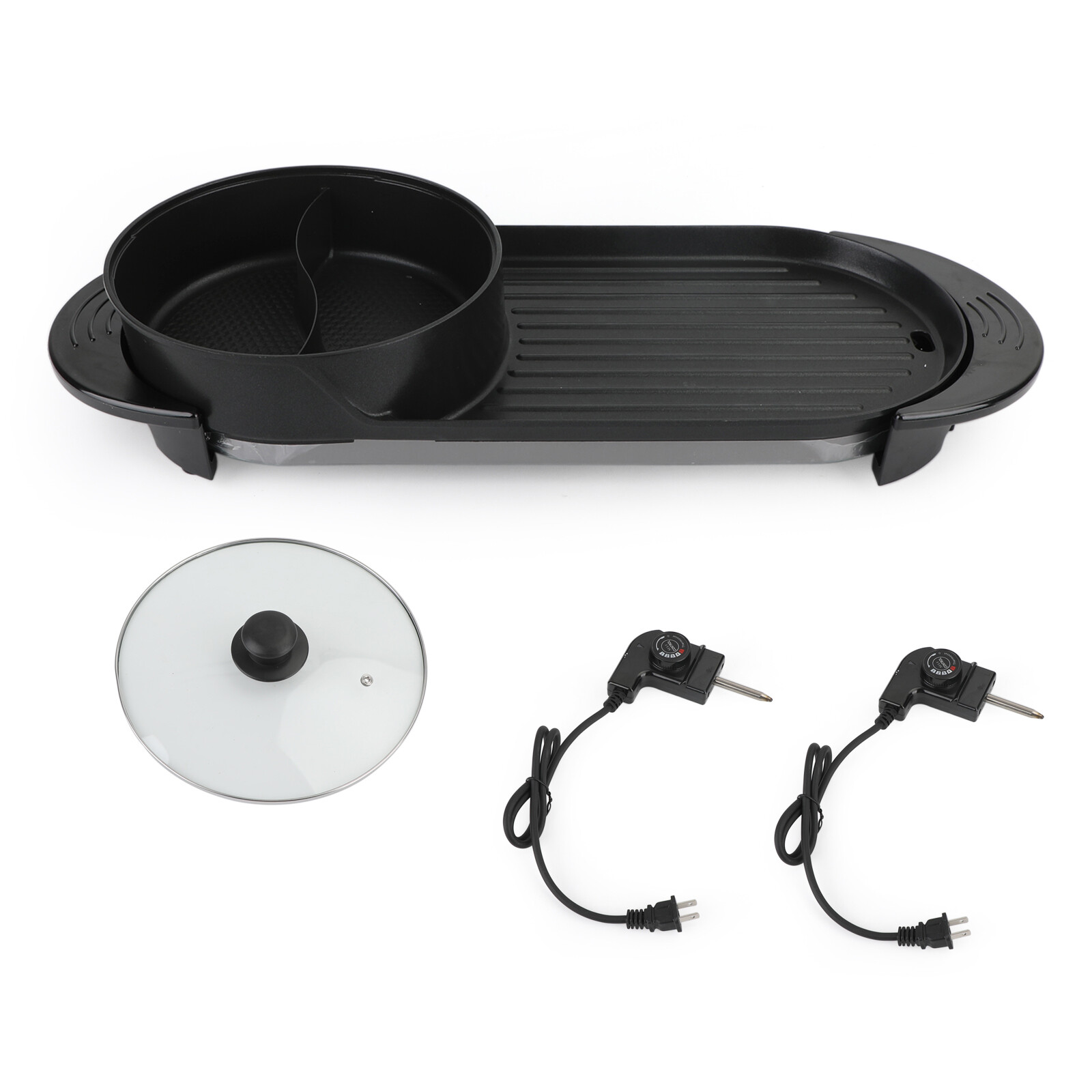 2 in 1 Portable Electric Hot Pot Barbecue Grill Non-Stick Teppanyaki Pan EP