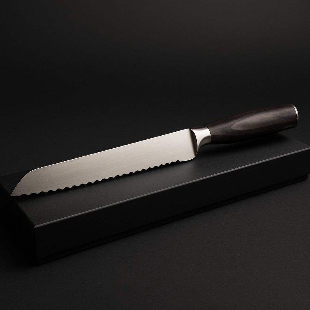 Serrated Bread Knife Stainless Steel Black Gift Box