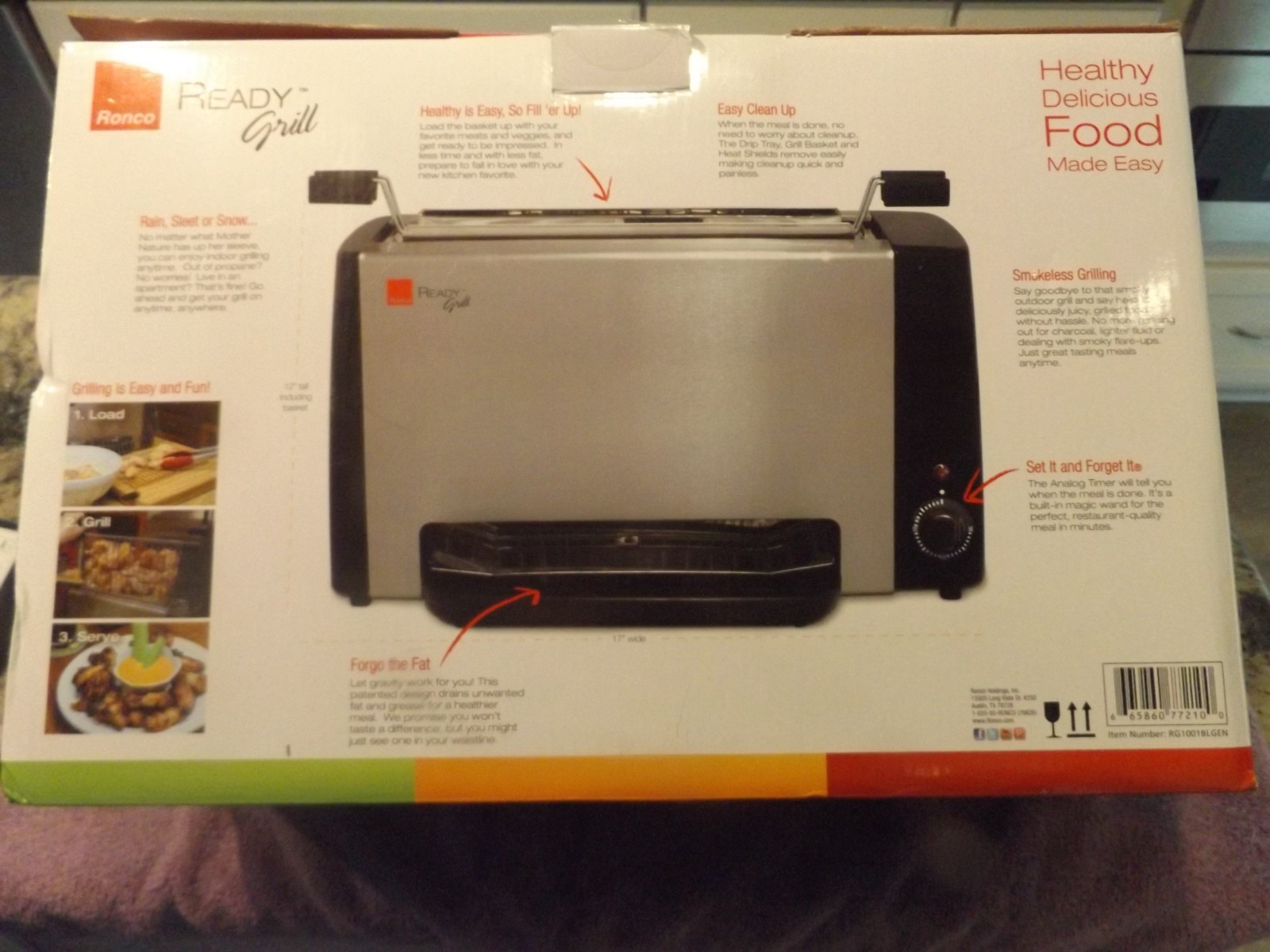 NEW OPEN BOX Ronco Ready Grill Indoor Cooking Grilling RG1001BLGEN