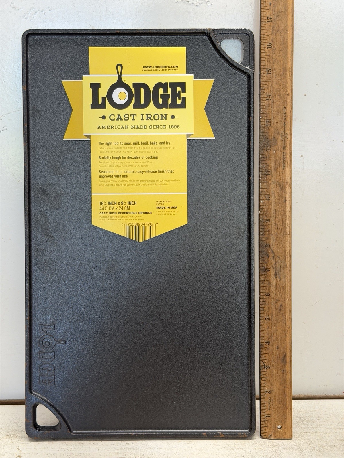 Lodge Reversible Cast Iron Grill/Griddle 6.75” x 9.5” Pre-Seasoned Cooking NEW
