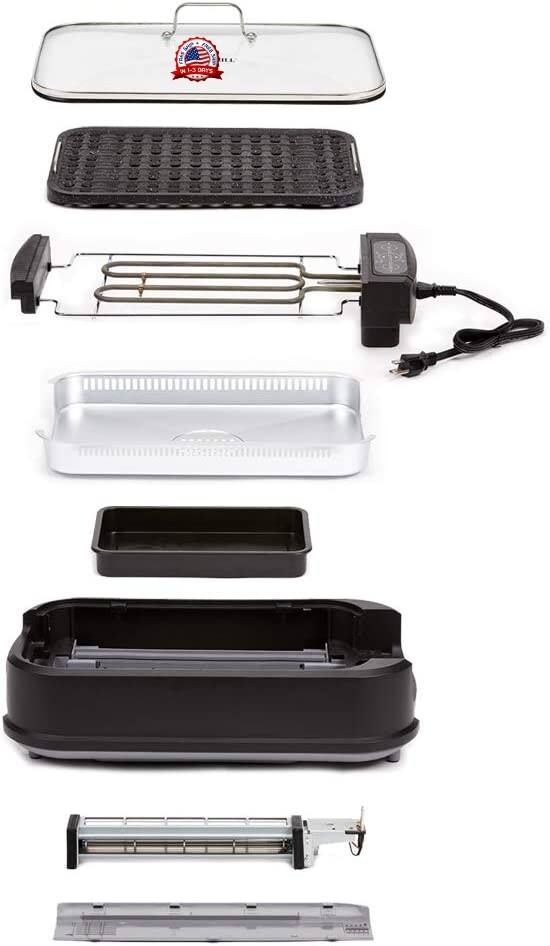 Barbacoa Eléctrica Para Interiores Sin Humo Power 1500 Watts BBQ Antiadherente