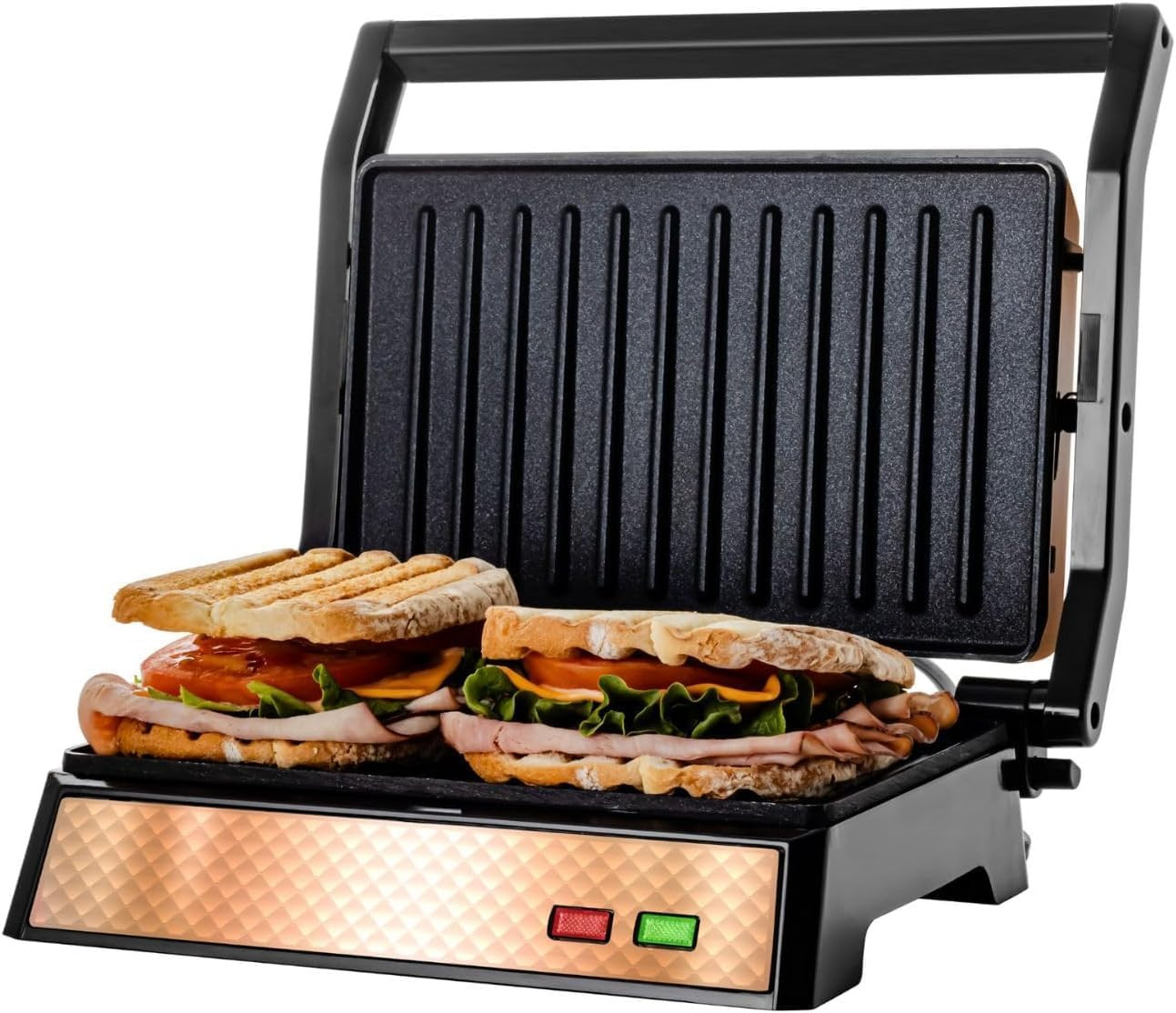Electric Sandwich Maker with Non-Stick Plates, Indicator Lights, Cool Touch Hand