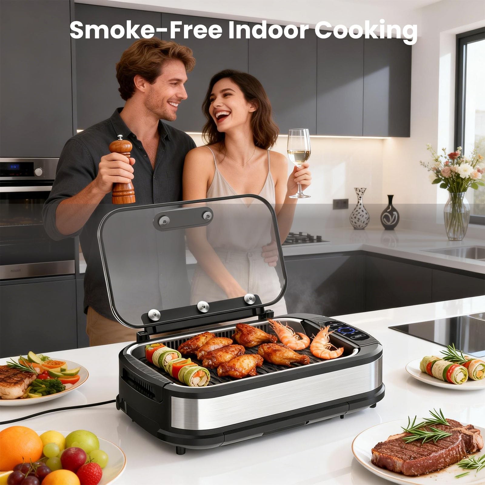 Electactic Smokeless Electric Grill & Griddle Indoor Cooking, Nonstick Contact