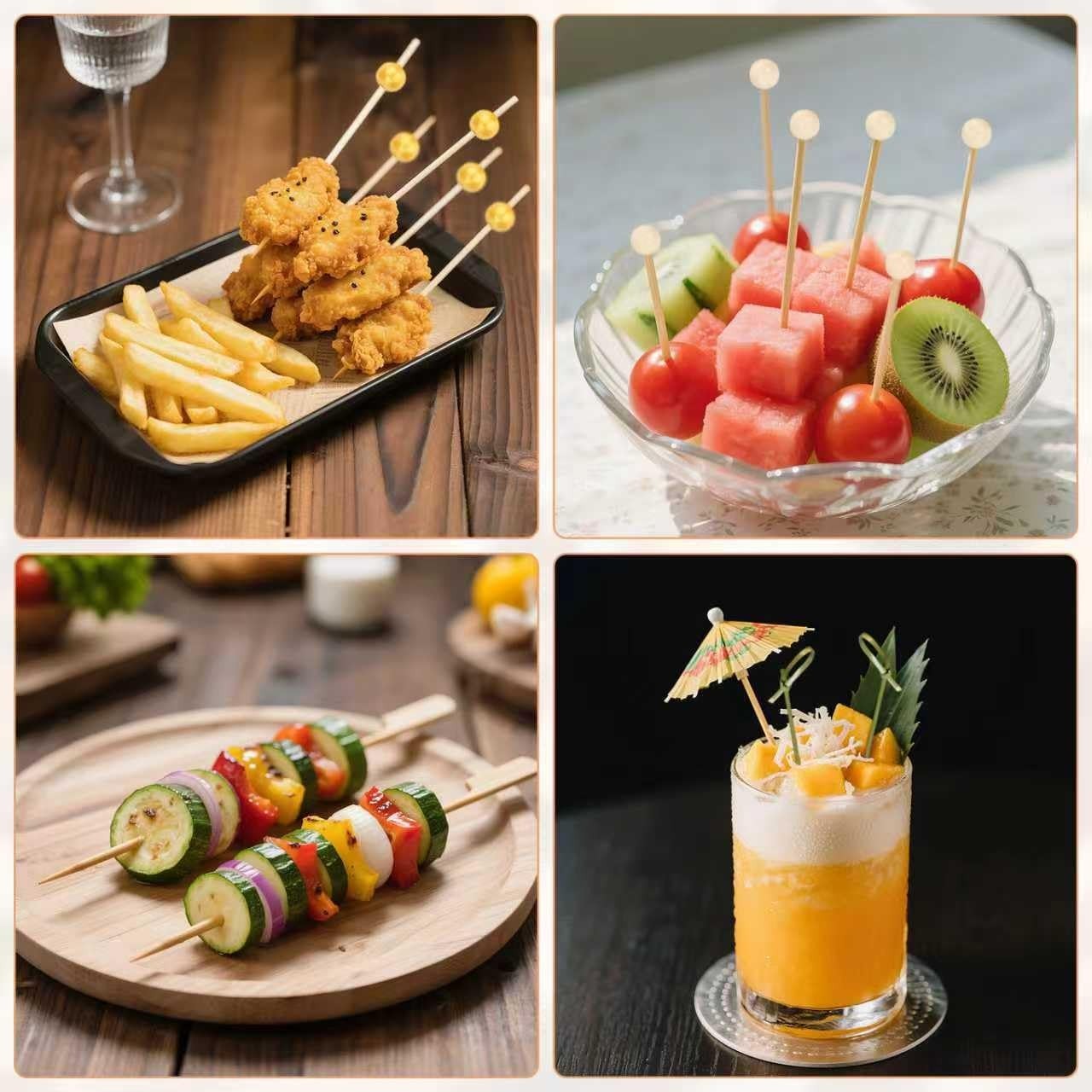 500PCS Eco-Friendly Bamboo Skewers | 4.7″ Cocktail Picks for Appetizers & Charcu