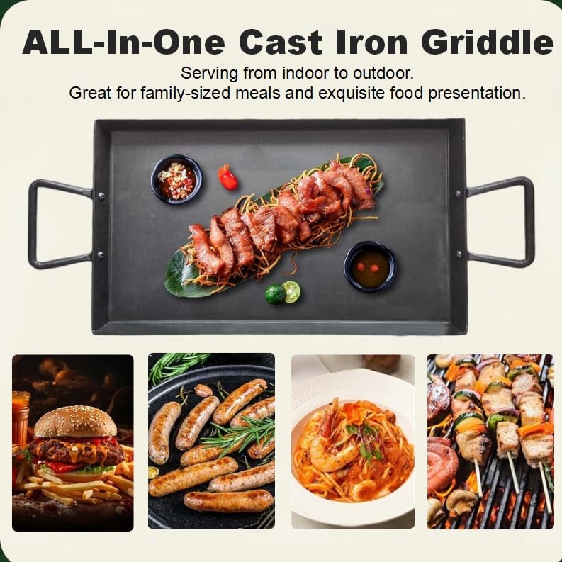 21.1 x 10 Inch Cast Iron Griddle Pan,Comal Para Tortillas for Induction,Oven,…