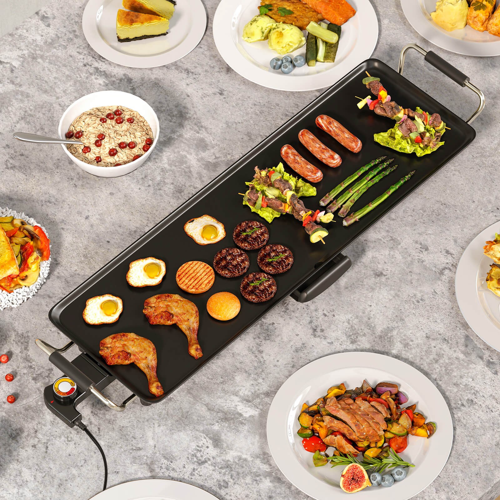 27″ Large Electric Griddle with Adjustable Temperature Thermostats and Drip Tray