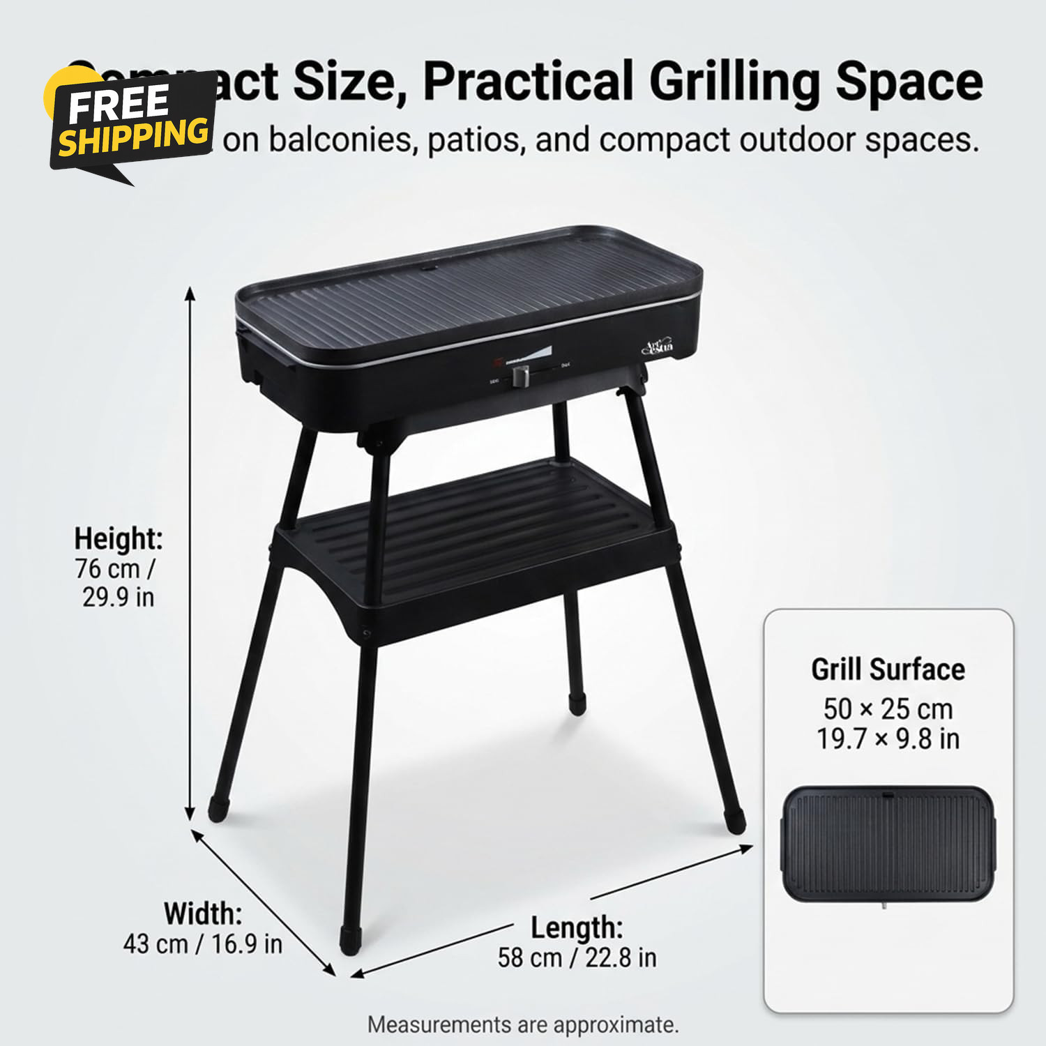 1800W Smokeless Electric Grill Indoor Outdoor Nonstick BBQ Adjustable Temp RV