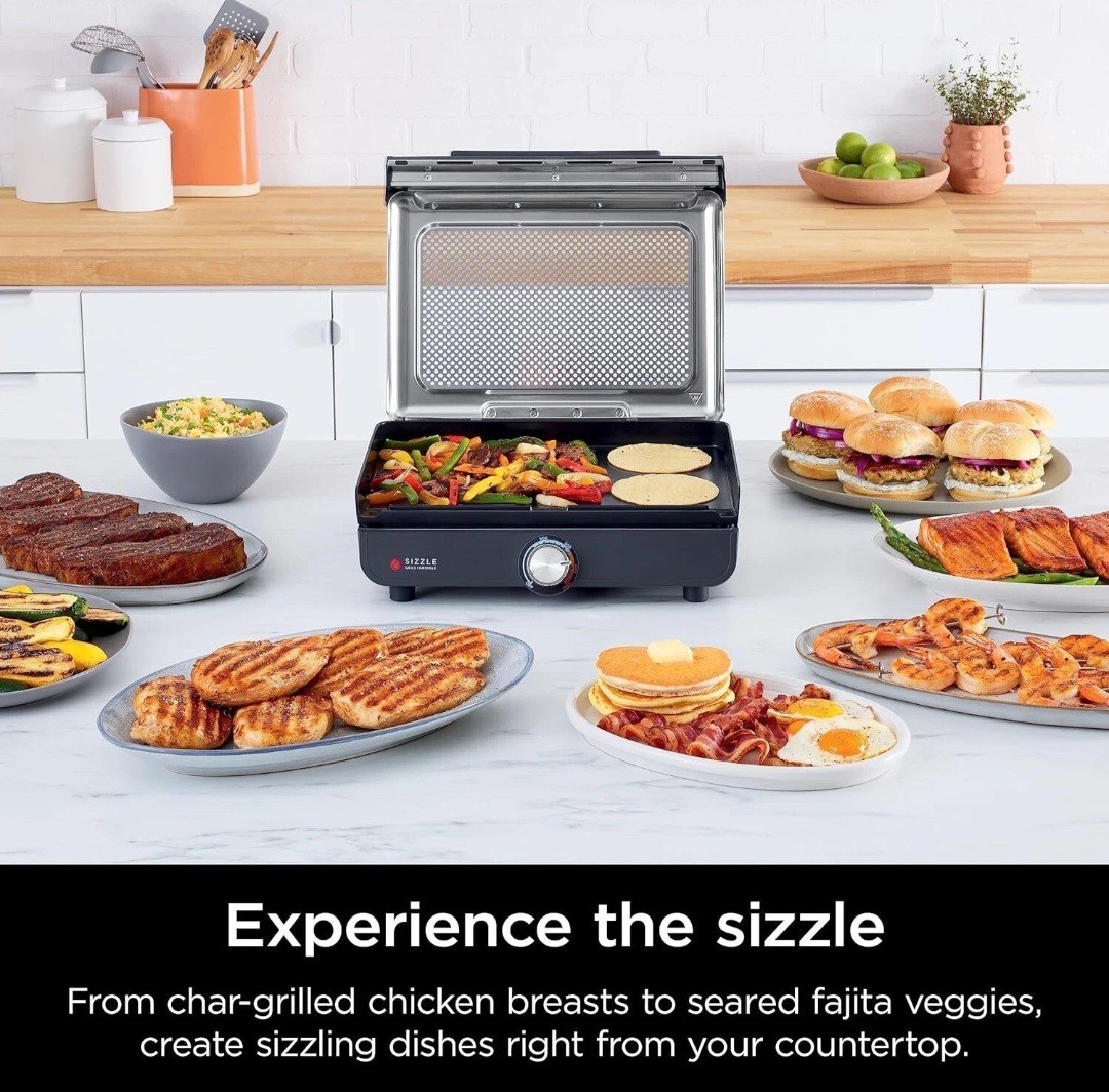 Ninja GR101 Sizzle Smokeless Indoor Grill + Griddle, 14” Interchangeable Plates