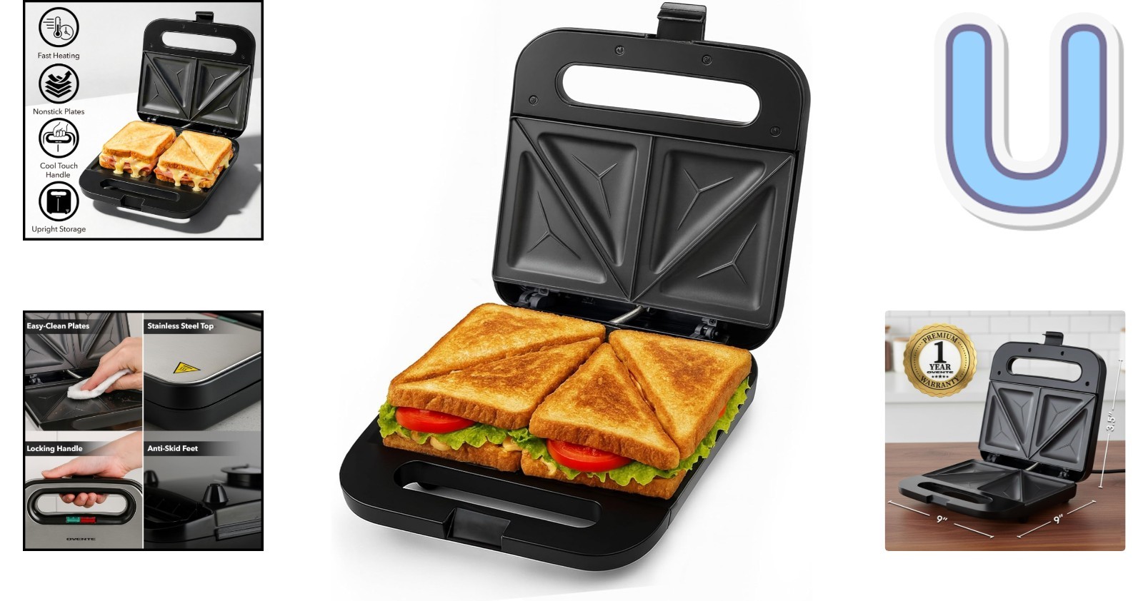 Easy-Clean Electric Sandwich Maker: 750W Cool Touch Design for Safe Cooking