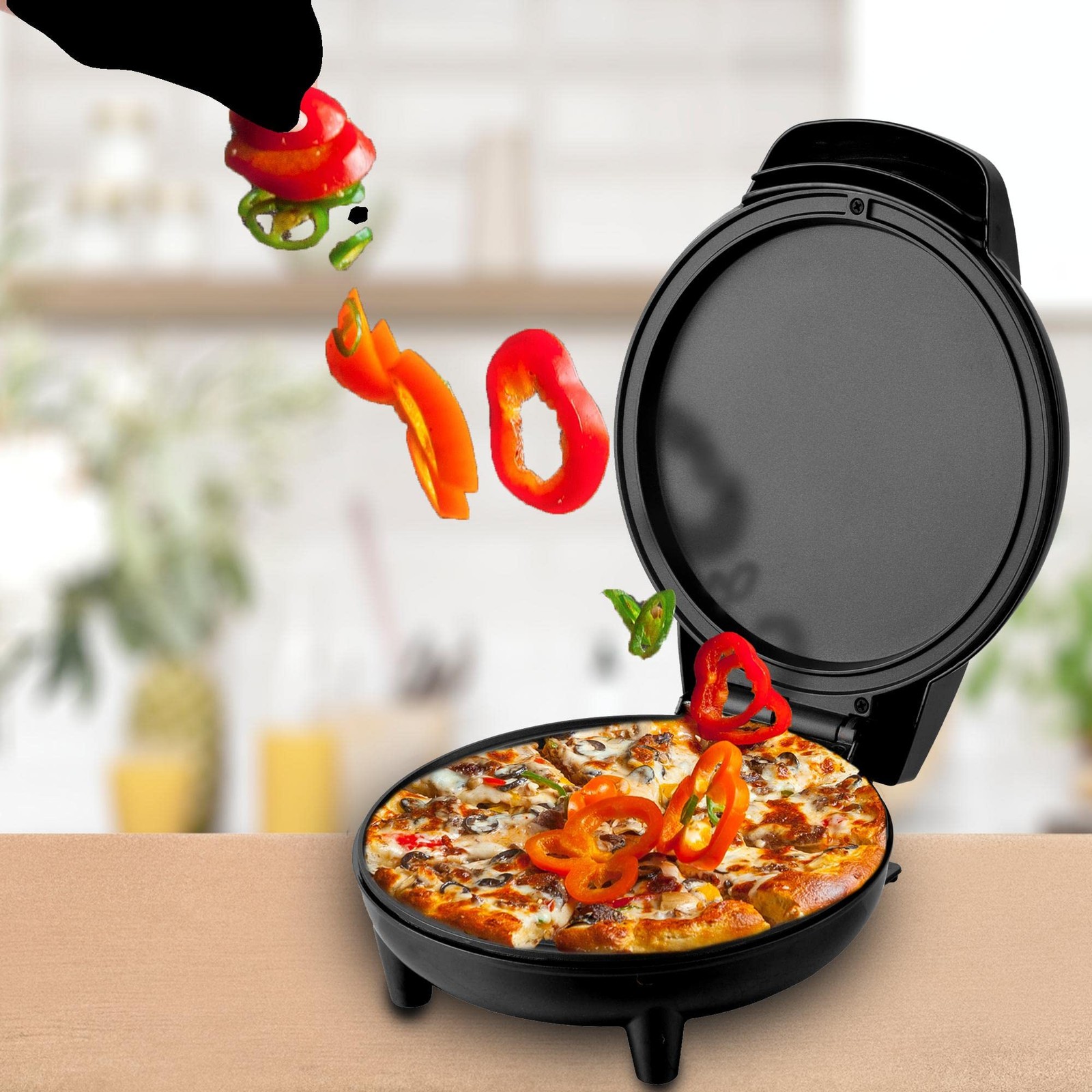White 7 Inch Travel Pizza Maker Plus Indoor Electric Grill Nonstick Pan