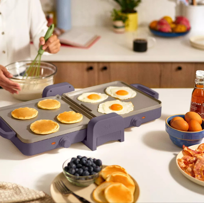 bella Dual Temp Foldable Griddle Plum Electric Countertop Breakfast Grill