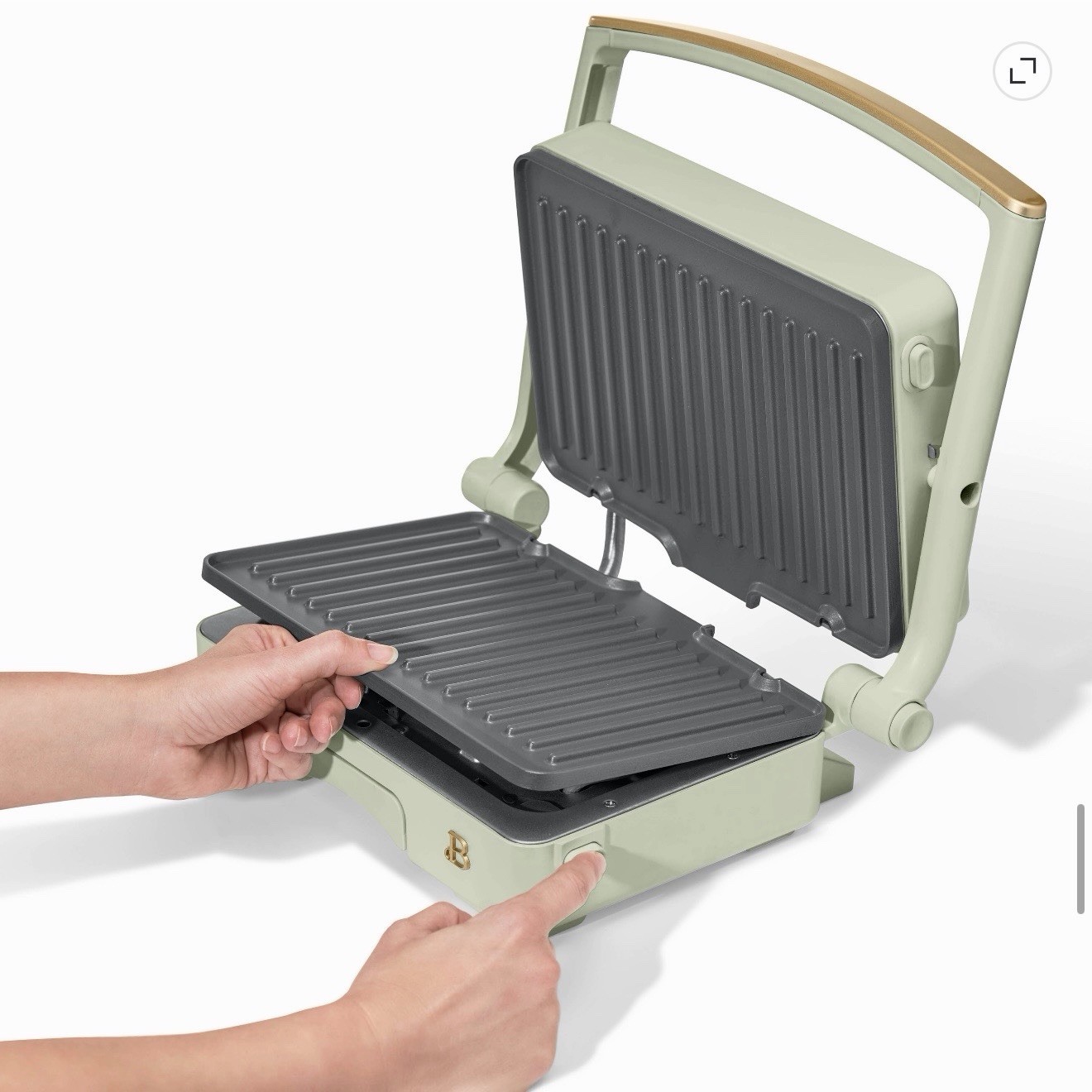 Beautiful 2-in-1 Panini Press Grill Sage Green Drew Barrymore Nonstick