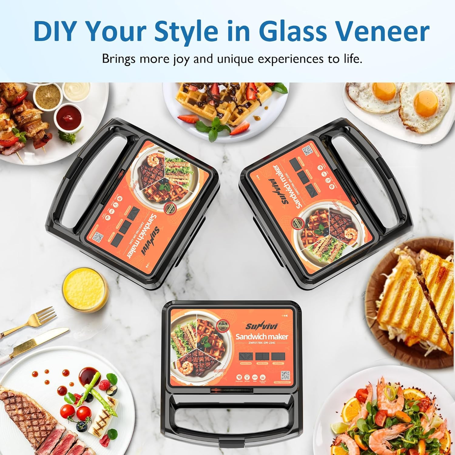 Sandwich Maker Panini Press Grill, 3 in 1 Electric Waffle Maker with Removable N