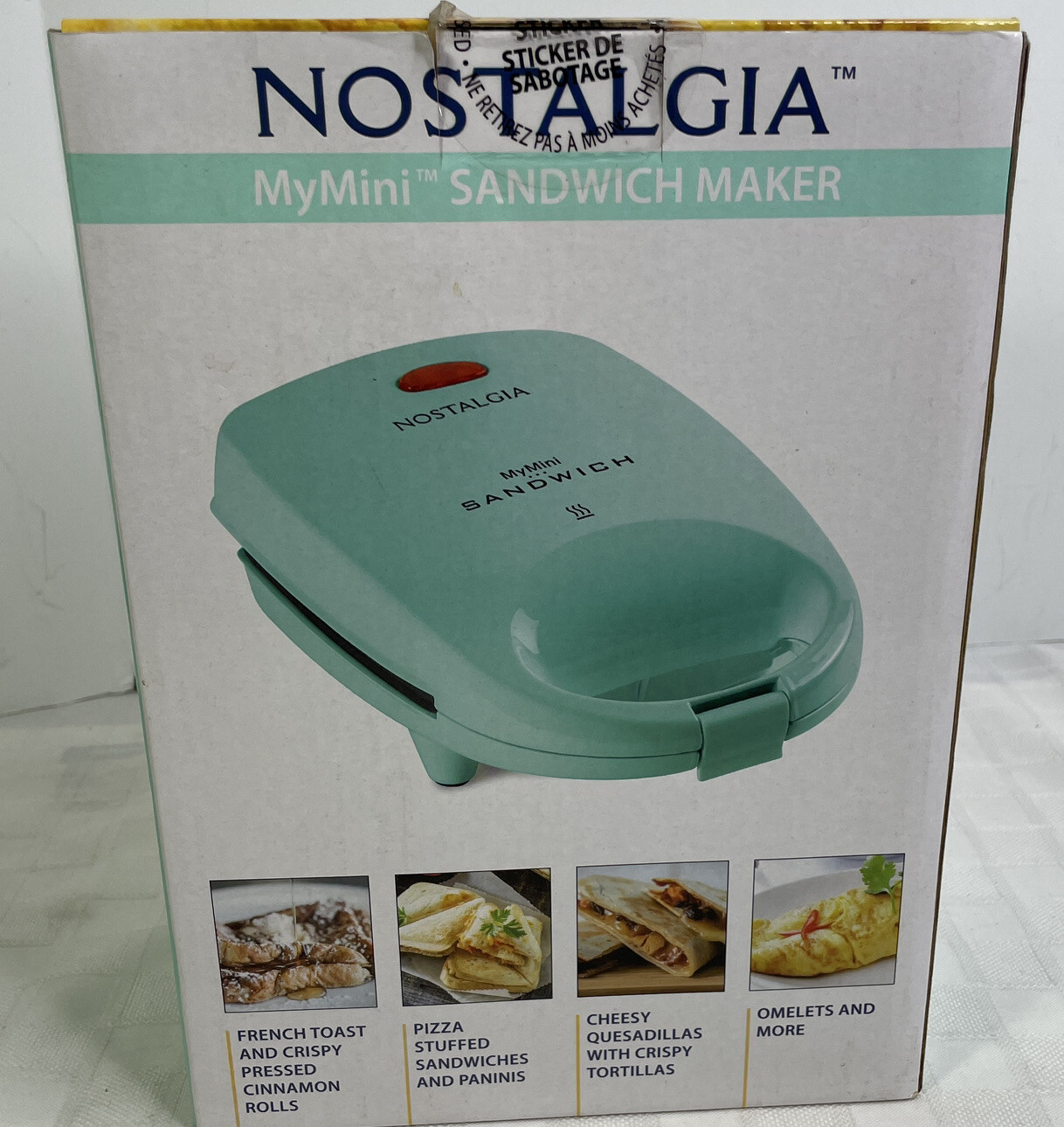 Nostalgia MyMini Personal Sandwich Panini Maker Aqua New