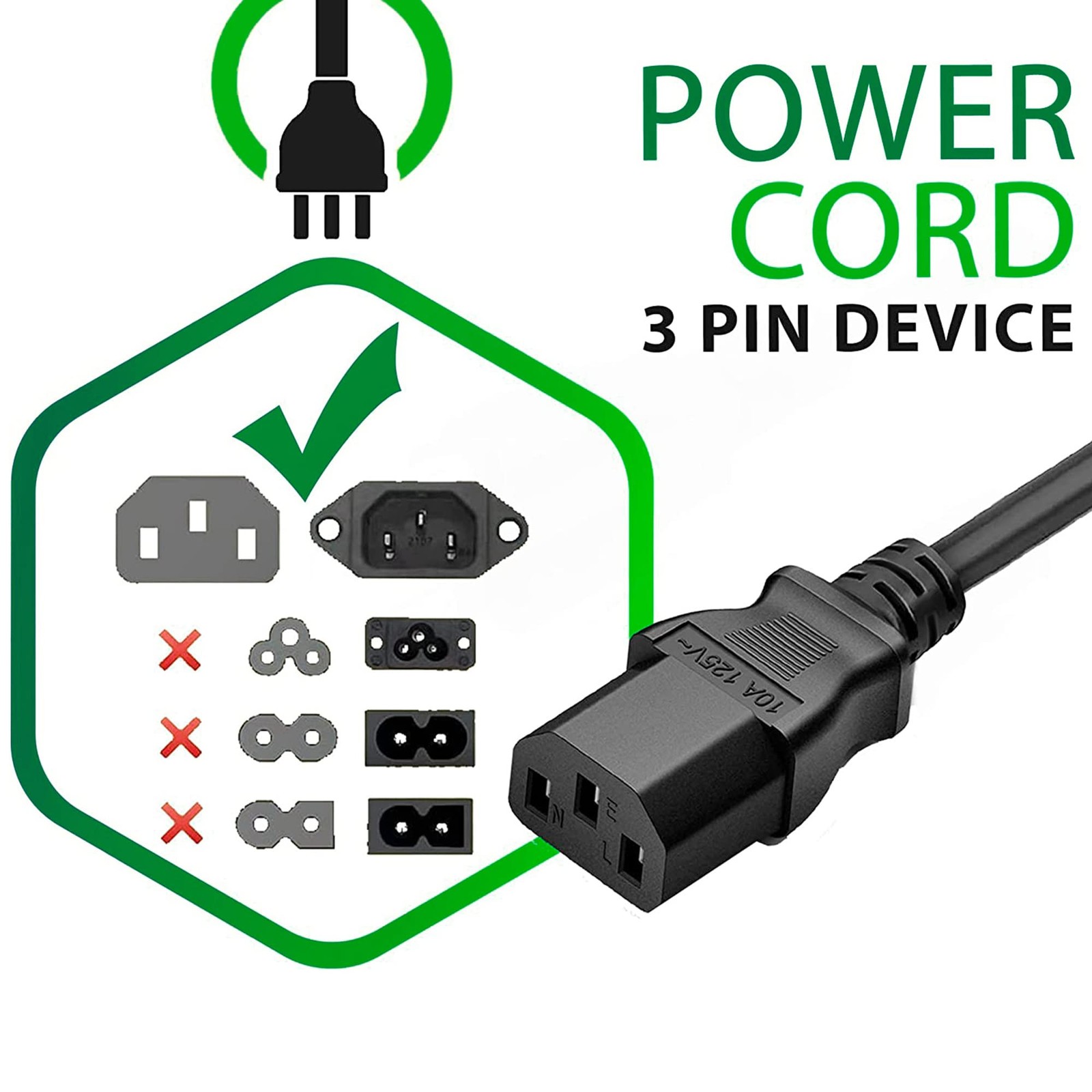 5ft AC Power Cord Cable Fits PG1500 Smokeless Electric Grill 3Prong Wire