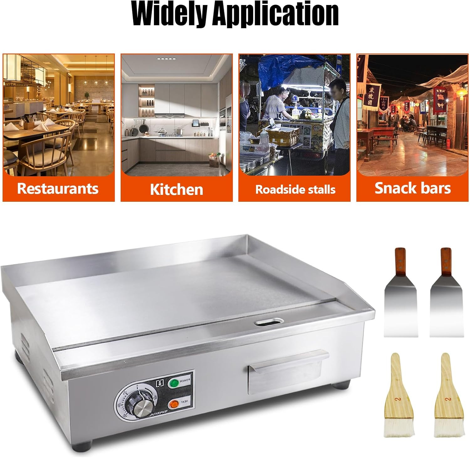 22″ Electric Griddle – Non-Stick Stainless Steel, Adjustable Temp, 1600W
