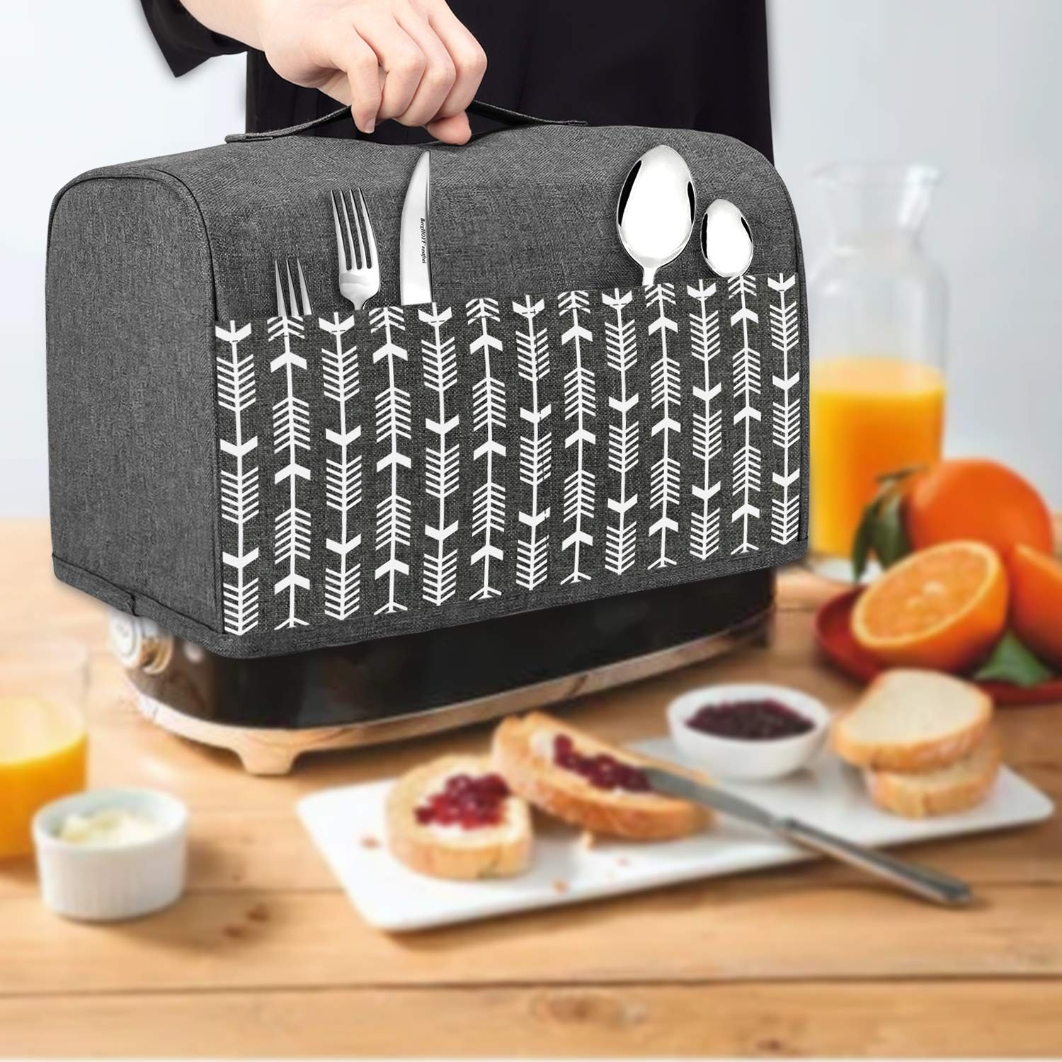 Yarwo 2 Slice Toaster Cover with Pockets and Top 2 Slice, Gray Arrow