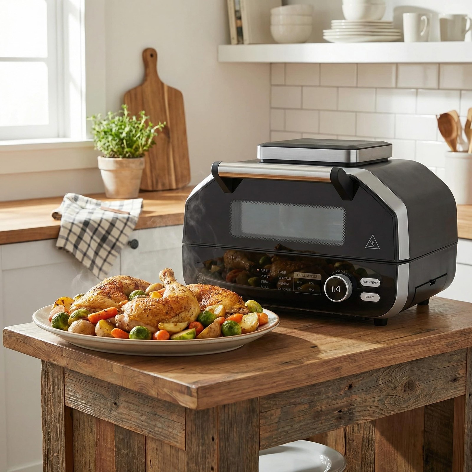 Electric Grill Outdoor, Electric 8-in-1 BBQ Grills with Air Fryer, Roast, Ste…