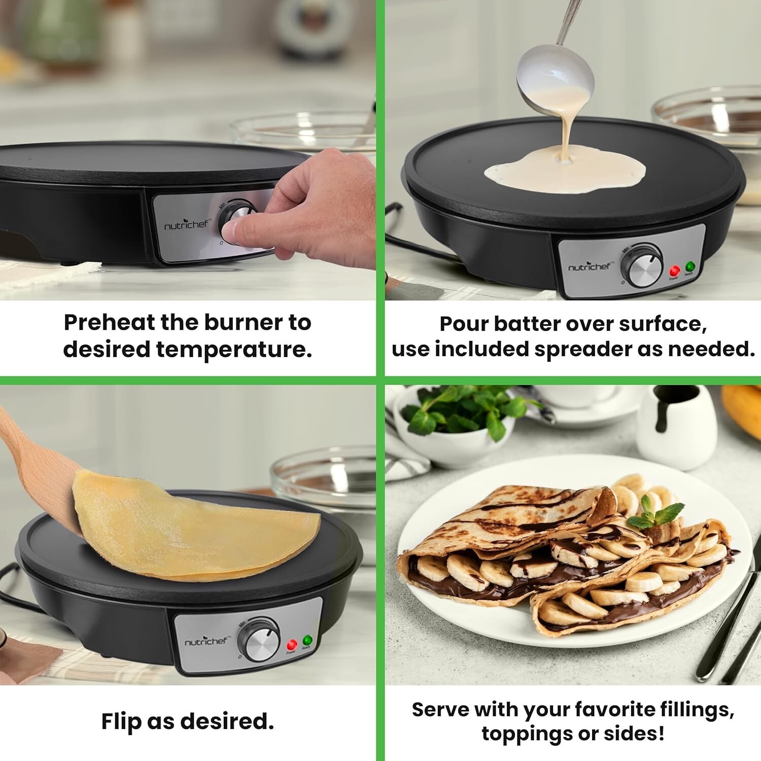 Nutrichef Electric Crepe Maker Pan & Griddle – 12 Inch Nonstick Cooktop LED I…