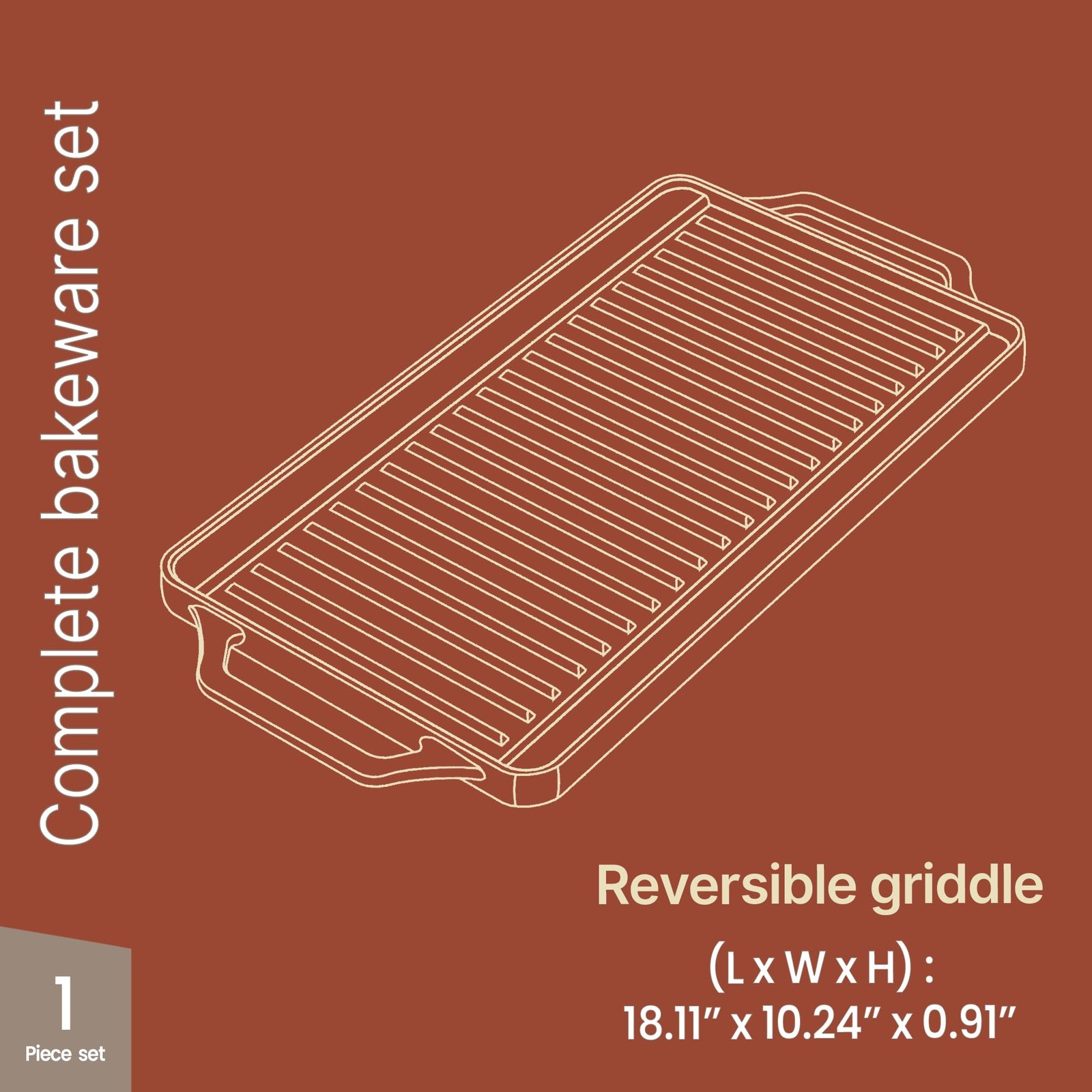 Bakken 18″ Cast Iron Reversible Griddle Flat & Grill Dual Burner Pre-Seasoned