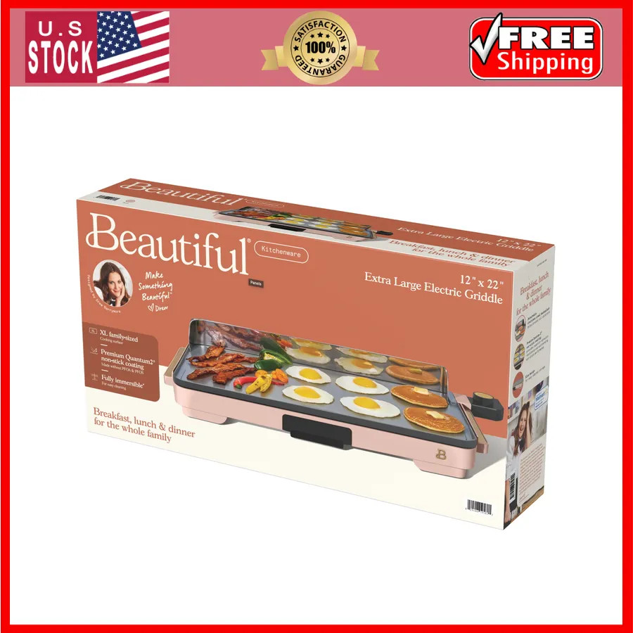 Beautiful Drew Barrymore 12×22 Inch XL Electric Griddle Nonstick Rose Gold