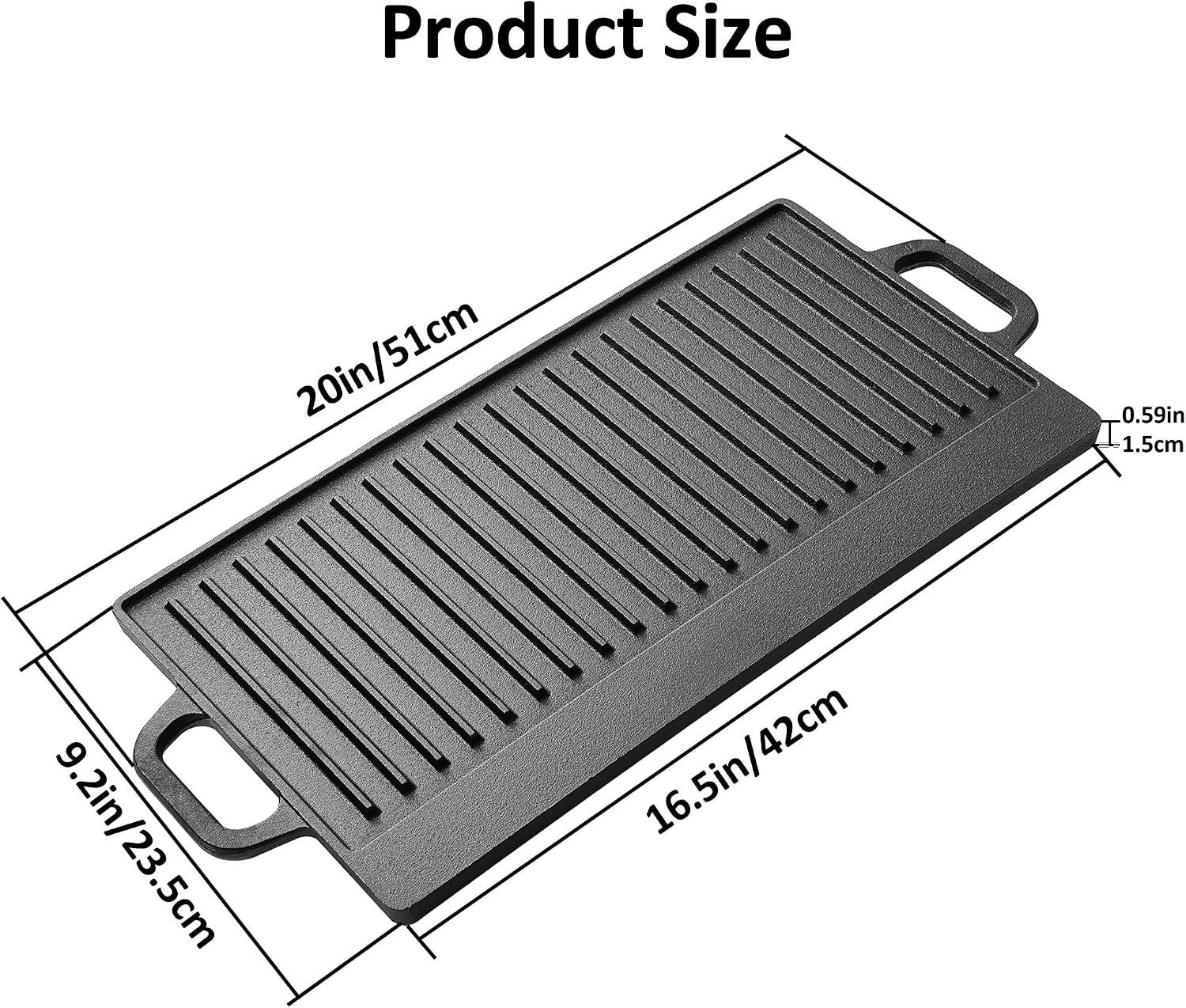 Cast Iron Griddle Skillet for Stove Top and Gas Grill – Flat Top Grill and Rever