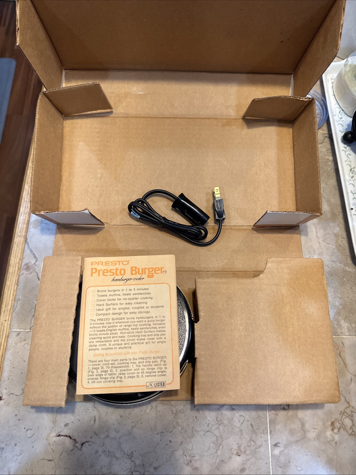 Vintage 1975 Presto Burger- Electric Hamburger Cooker -Single Patty-New In Box