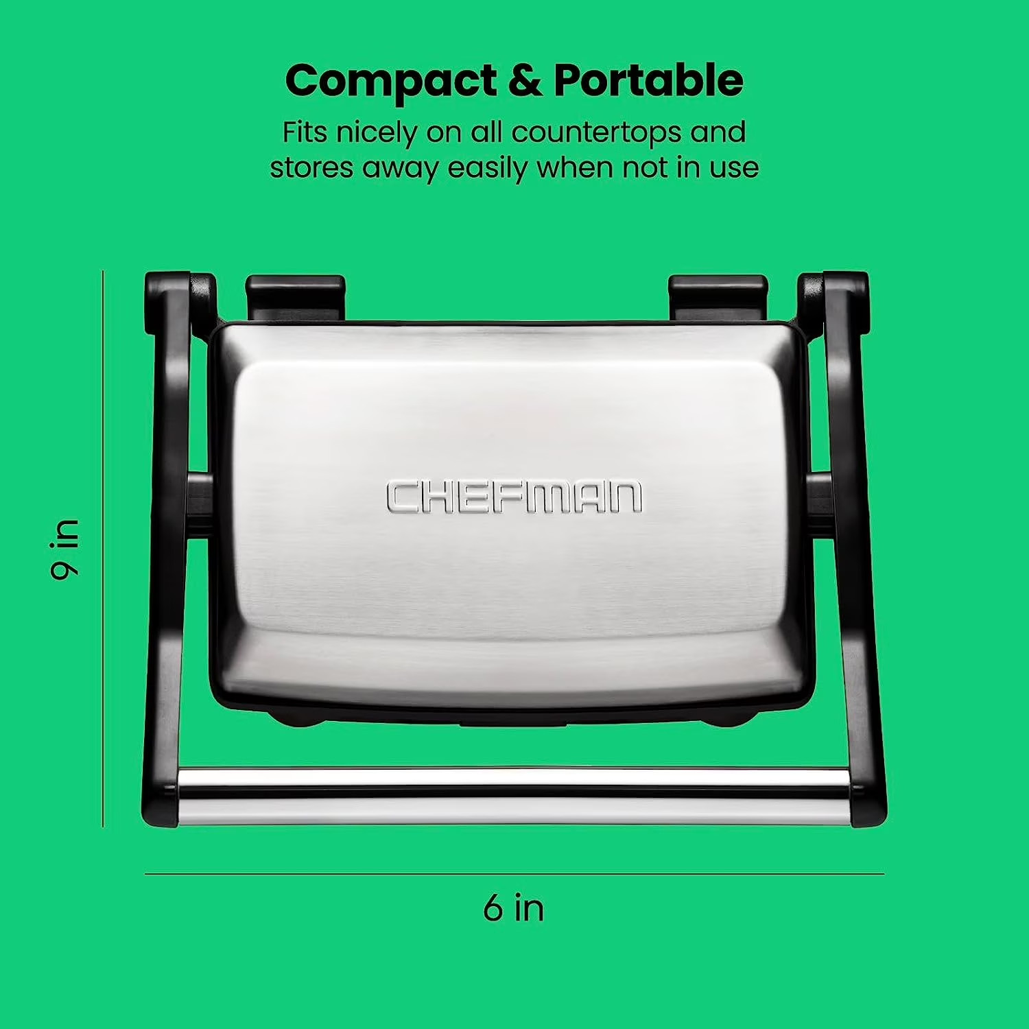 Chefman 3-in-1 Panini Press & Grill 2-Slice Non-Stick Opens Flat Stainless