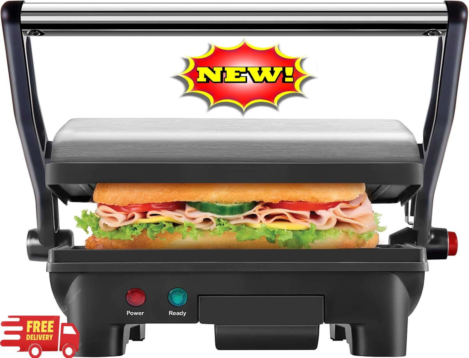 Parrilla eléctrica para paninis, compacta, para 2 sándwiches, con placas antiadh