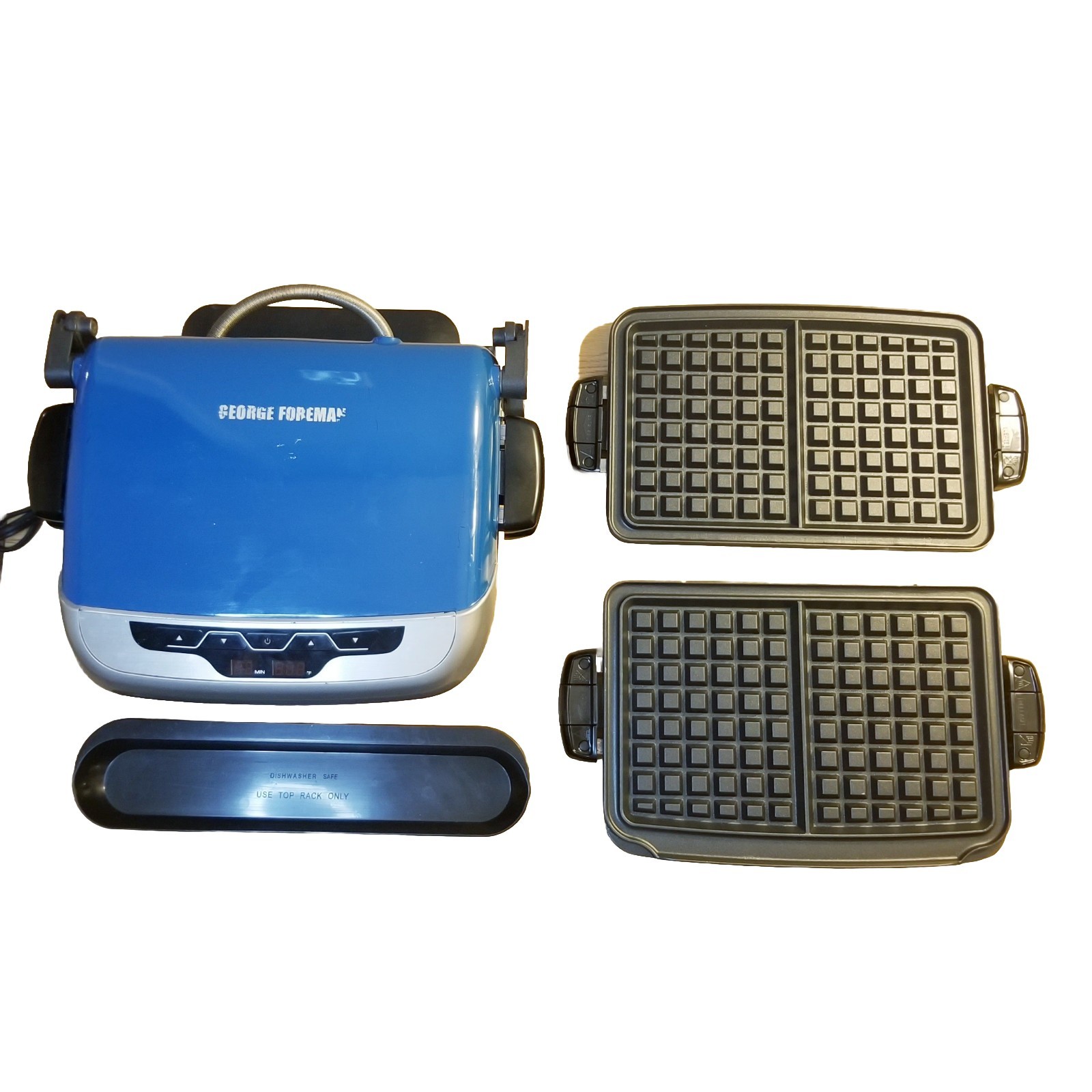 George Foreman Evolve Grill Machine Blue 4 Plates Drip Tray Waffle Cleaned Works