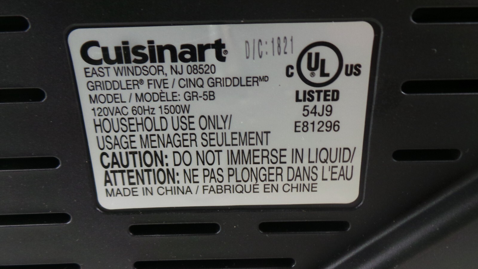 CUISINART GR-5B GRIDDLER (G125653-1 (RO) BY-114)