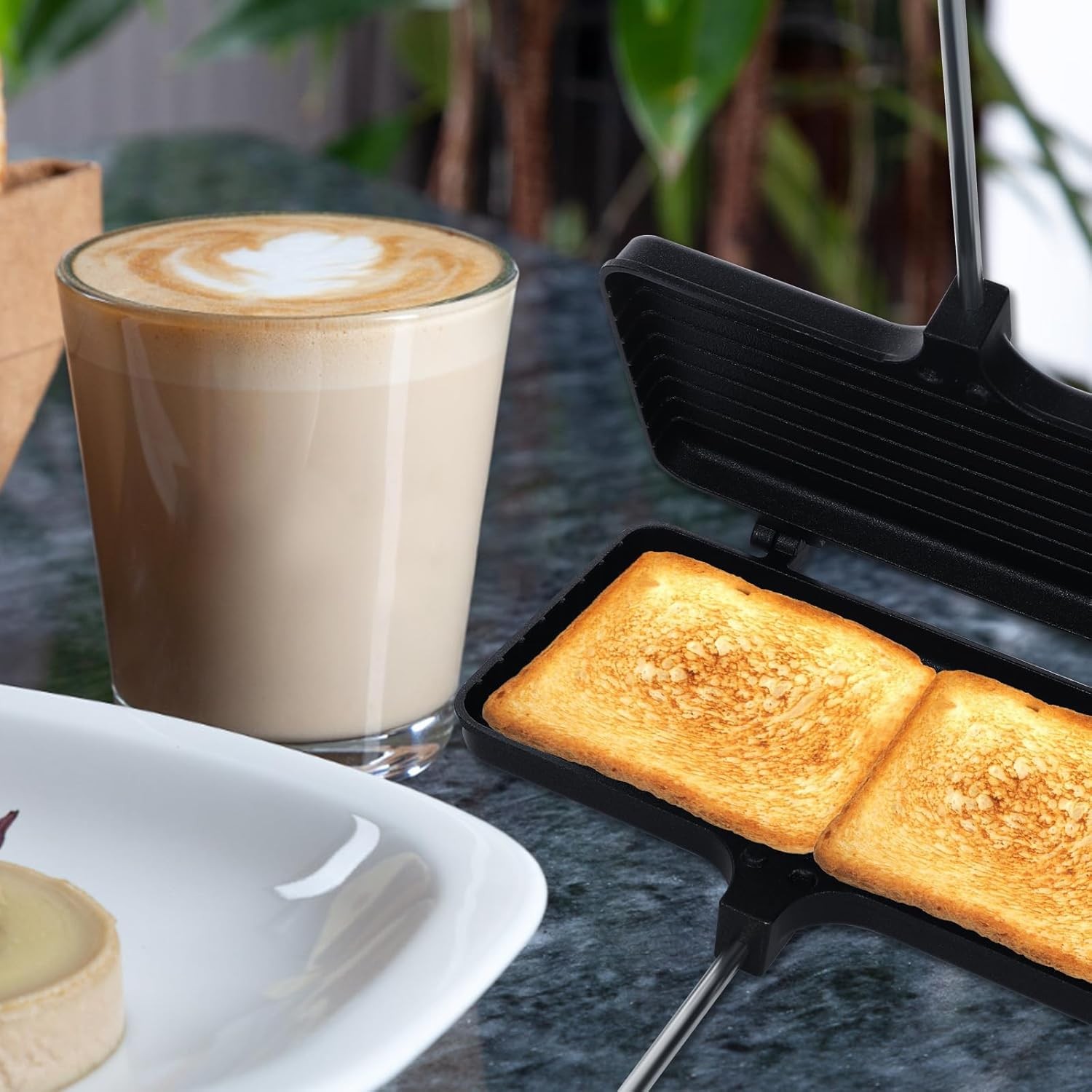 PEUTIER Double Cast Iron Non Stick Pie Irons Camping Removable Plates Outdoor