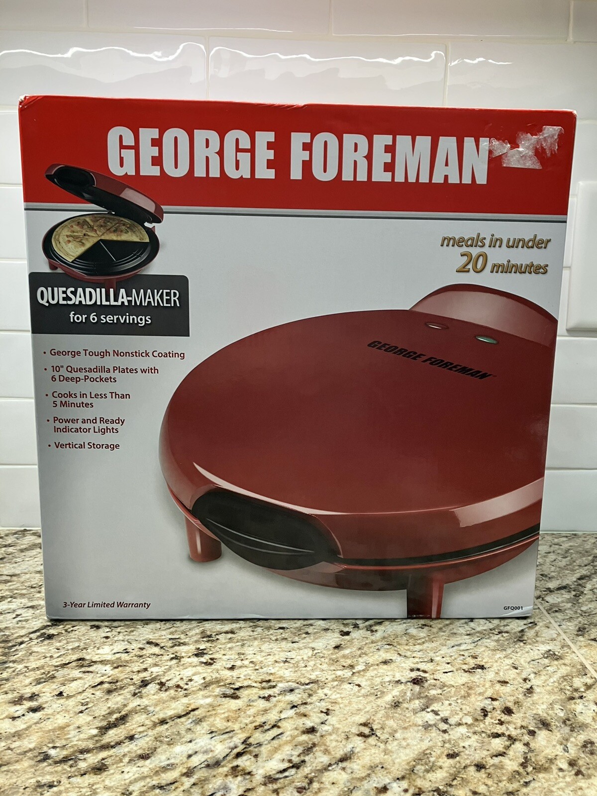 George Foreman Quesadilla Maker Red GFQ001 10 Inch Nonstick Kitchen 6 Pocket