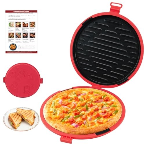 9.5 in Microwave Sandwich Maker, Non-Stick Pizza and Bacon Cooker | Large Red