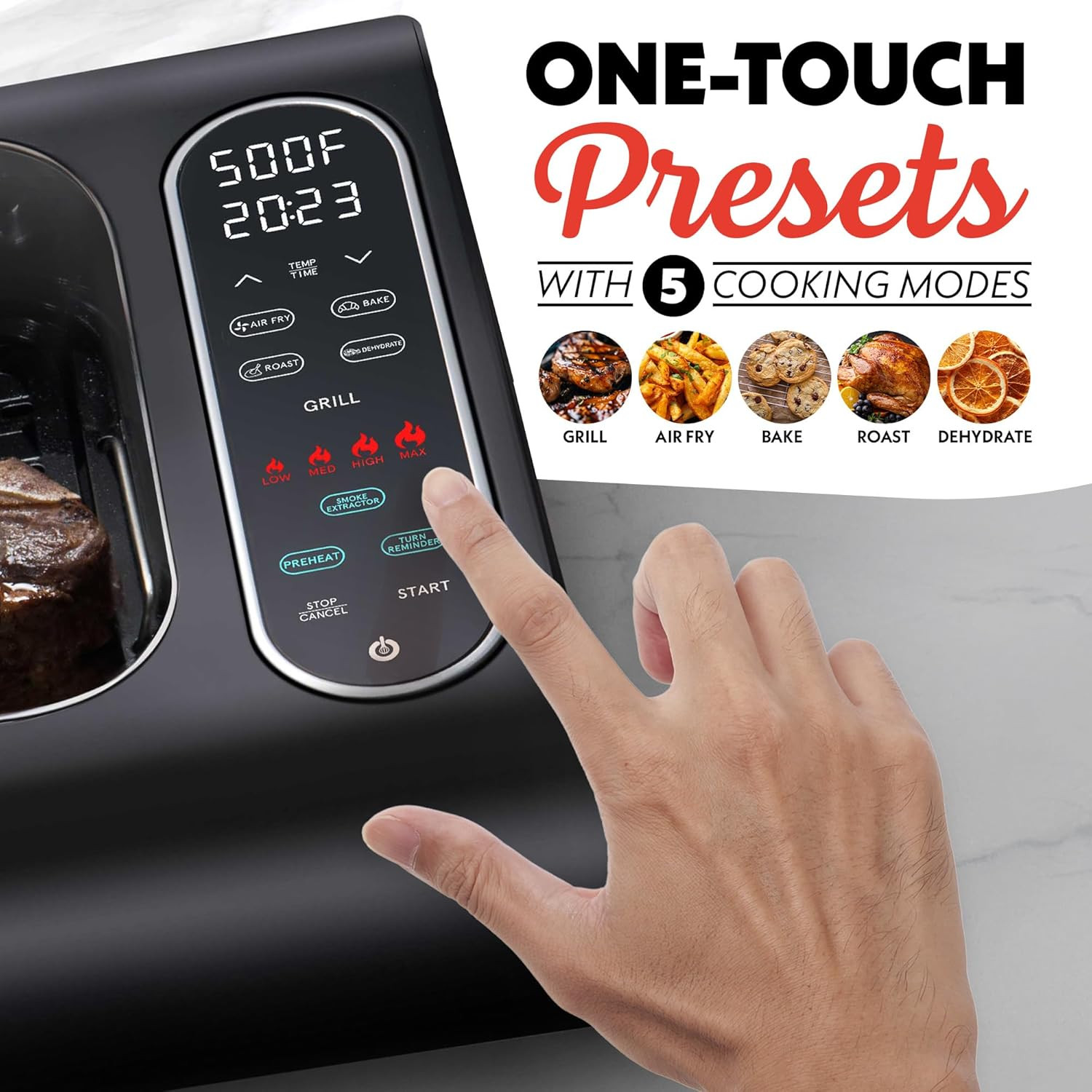 Gourmia Smokeless Indoor Grill & Air Fryer with Recipe Book – Electric Grill for