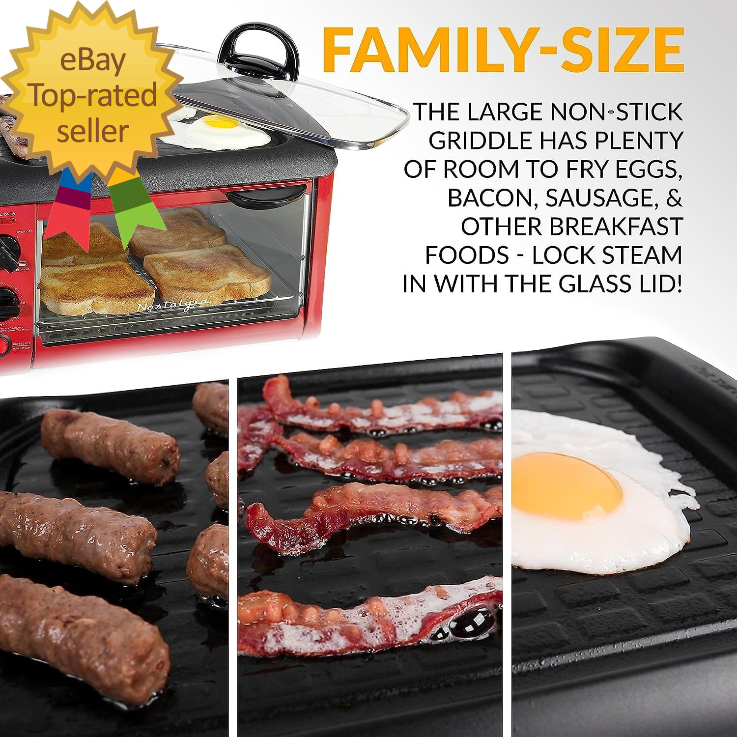 3-In-1 Breakfast Station Includes Coffee Maker Non-Stick Griddle and 4-Slice