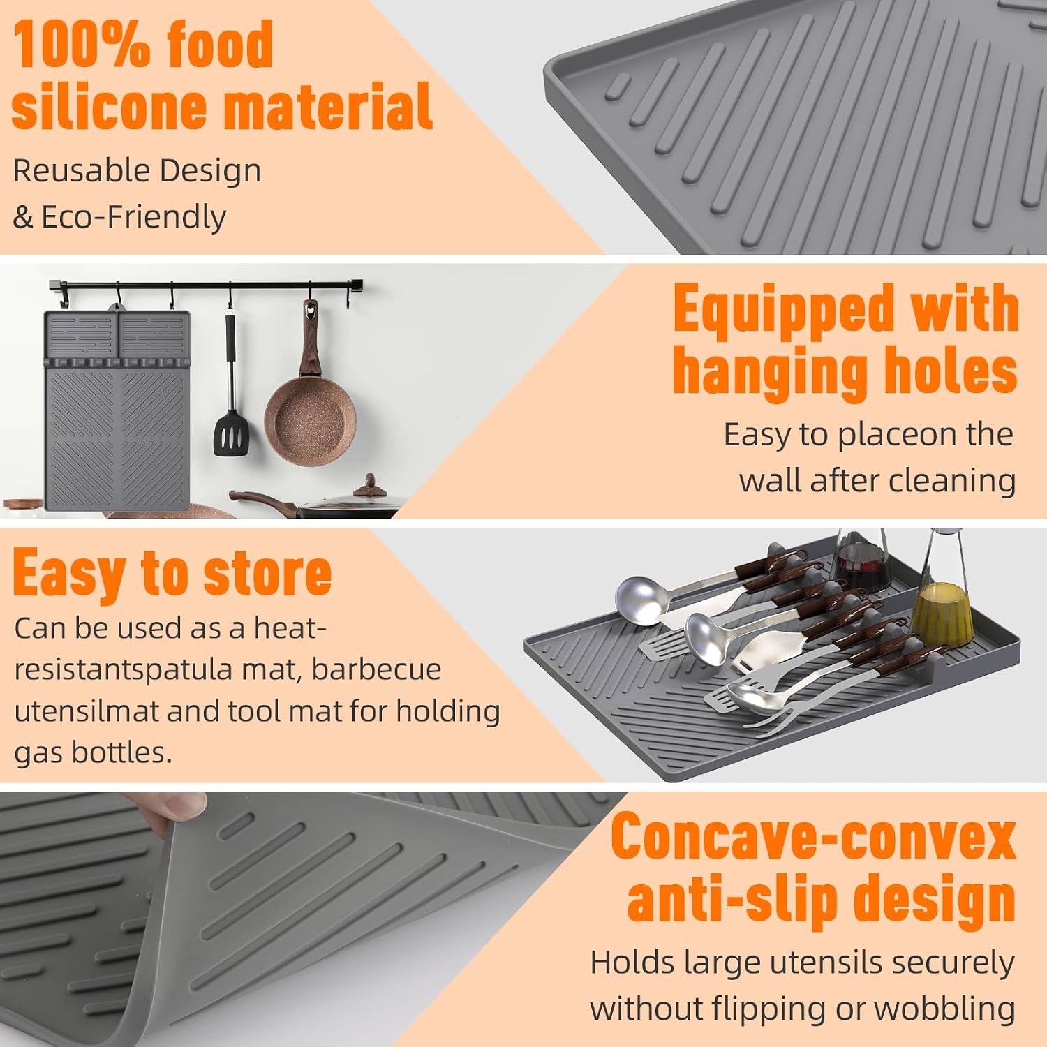 Blackstone Silicone Grill Mat Grey – Griddle Tools Mat with Drip Pad for Counter
