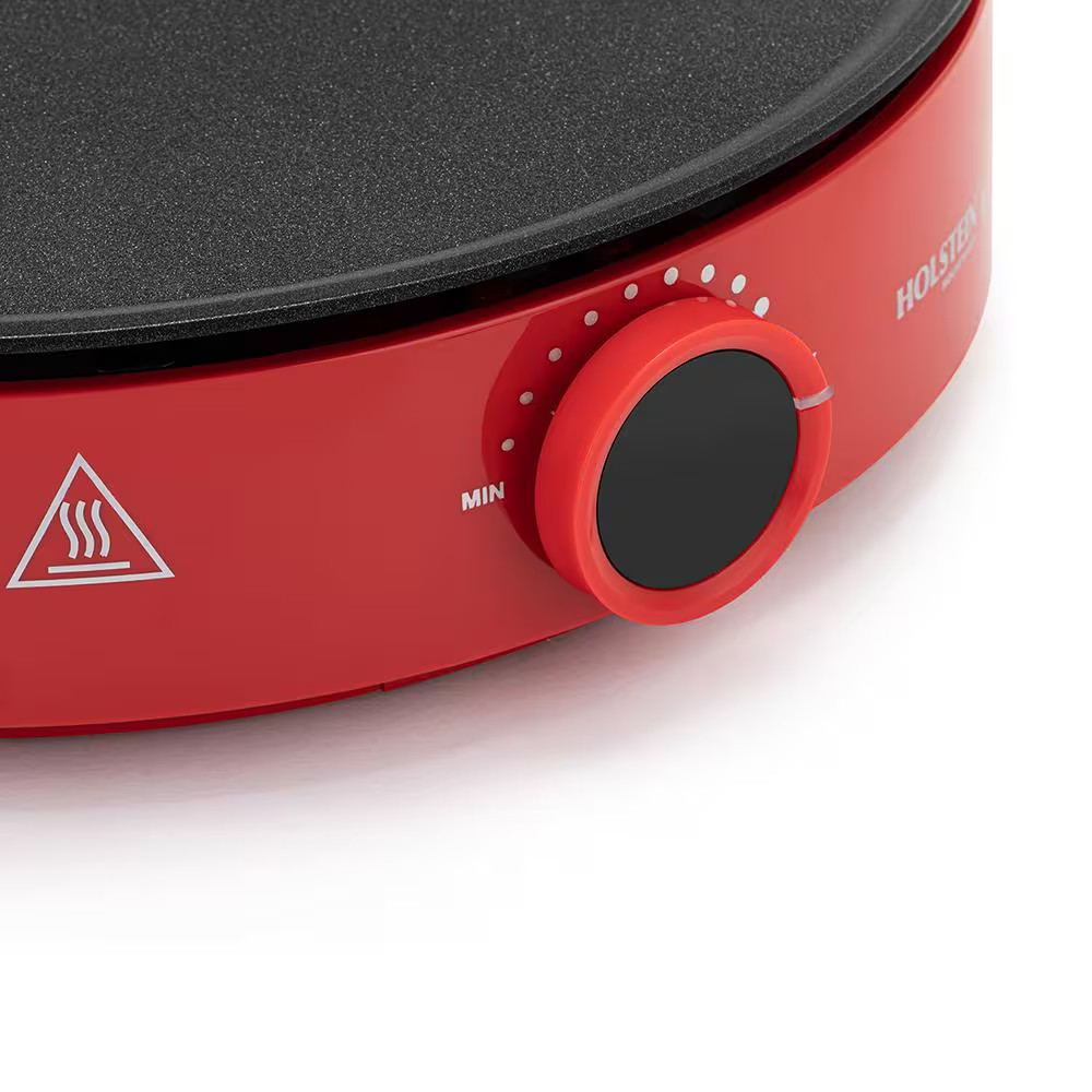 12 In. Non-Stick Smokeless Electric Griddle Crepe Maker, Red