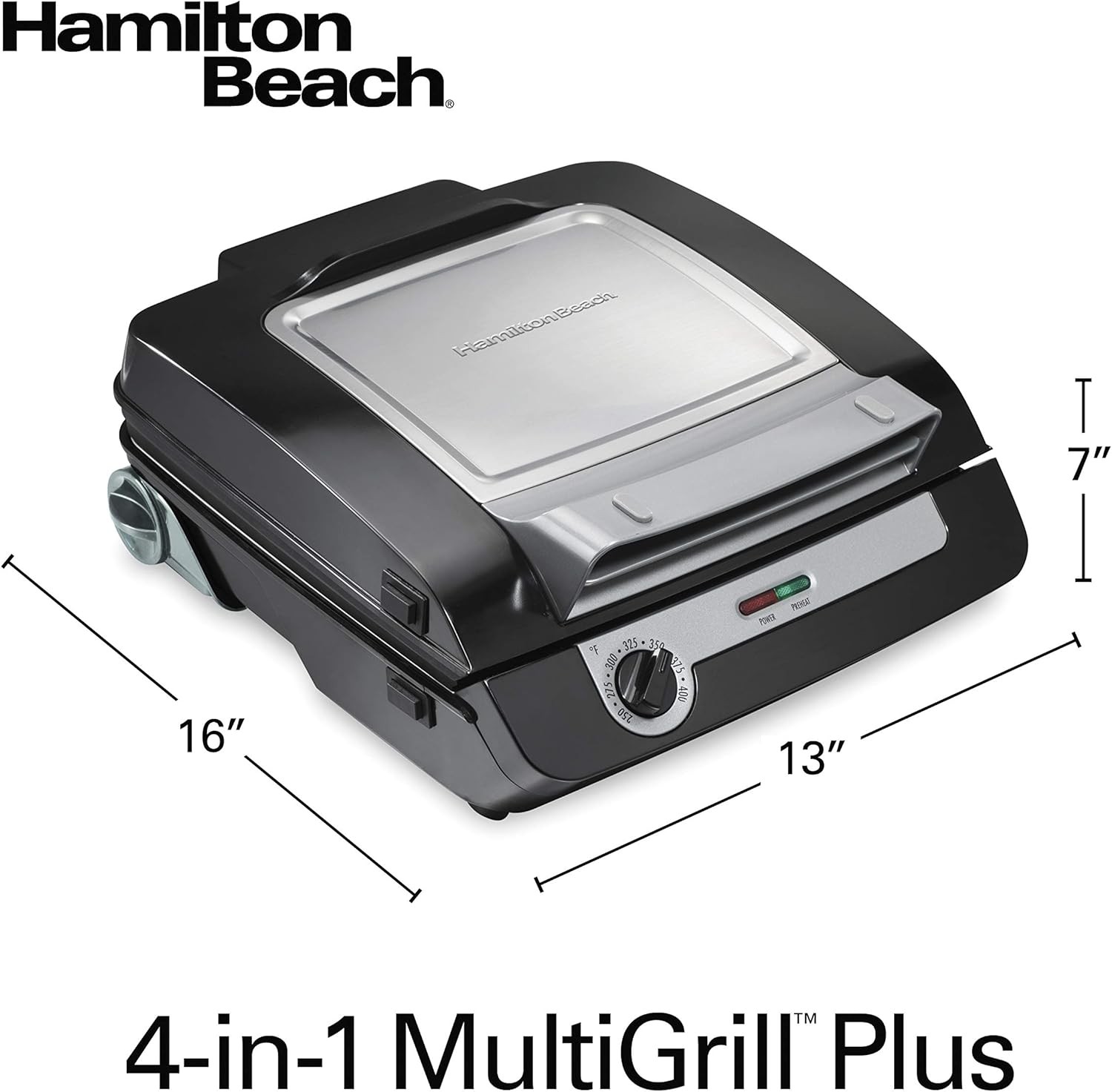 Hamilton Beach 4-in-1 Electric Indoor Grill & Electric Griddle Combo | 200 sq