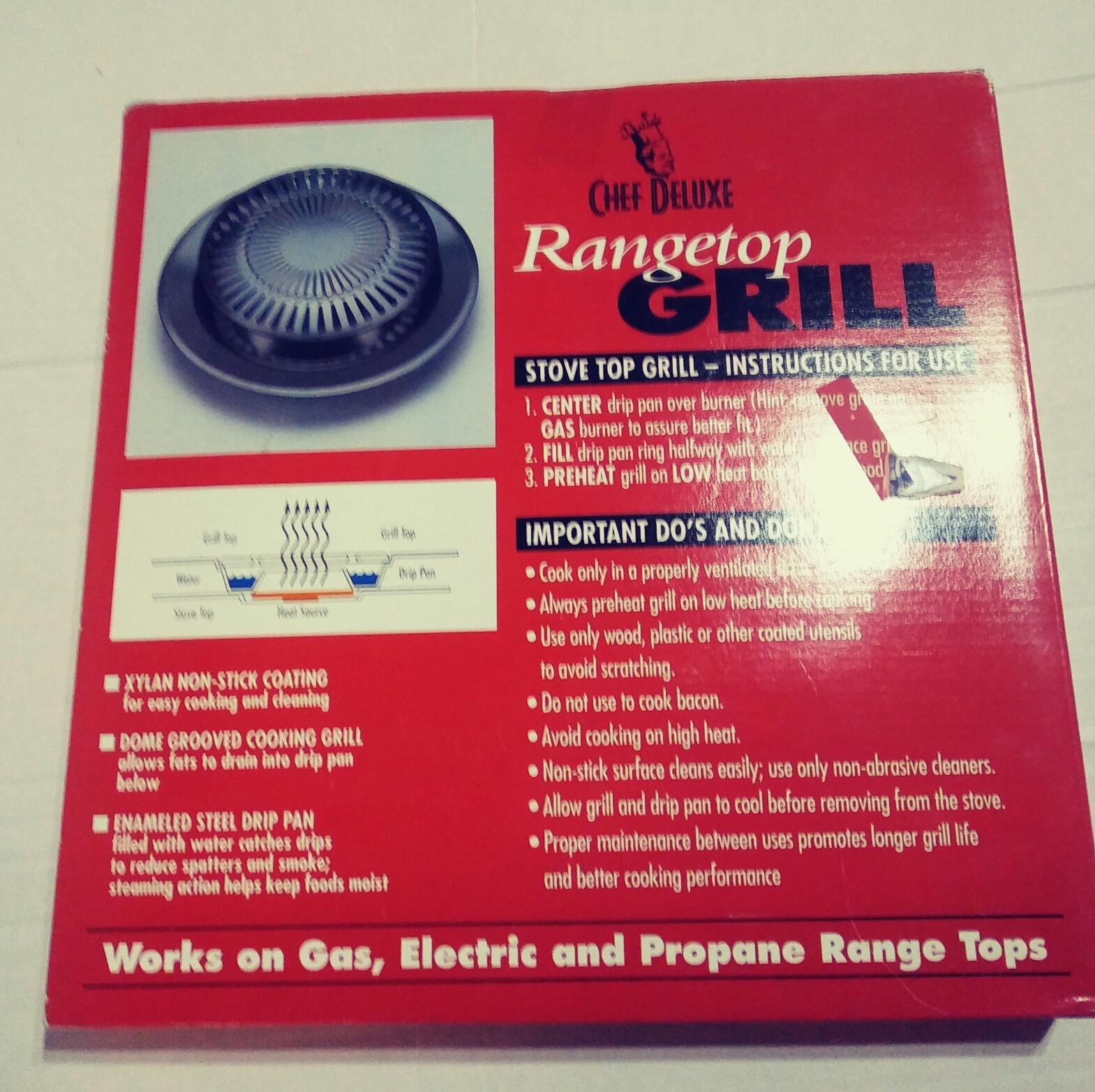 Chef Deluxe Stovetop Grill Non-Stick Rangetop Indoor Cooking