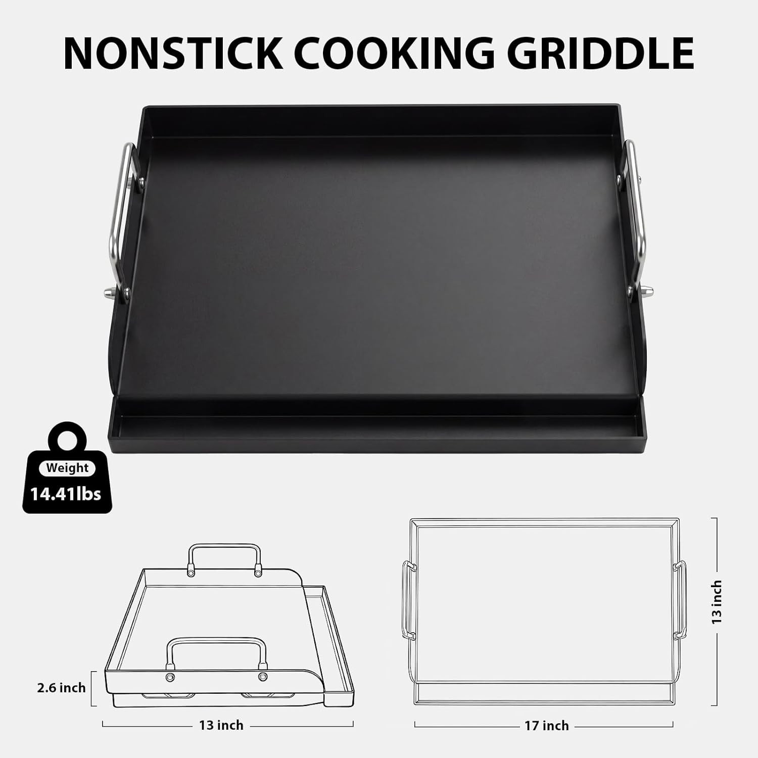 Utheer 17″ x 13″ Nano-Ceramic Nonstick Griddle for Gas & Charcoal Grills – Unive