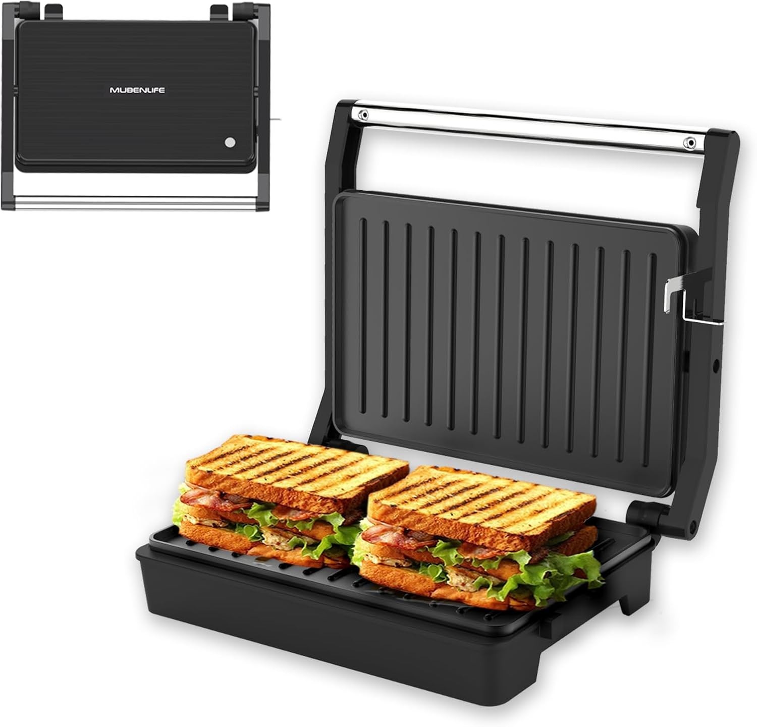 Parrilla De Prensa 1000W Electrica Para Sandwich Tortas Tostadora Pan